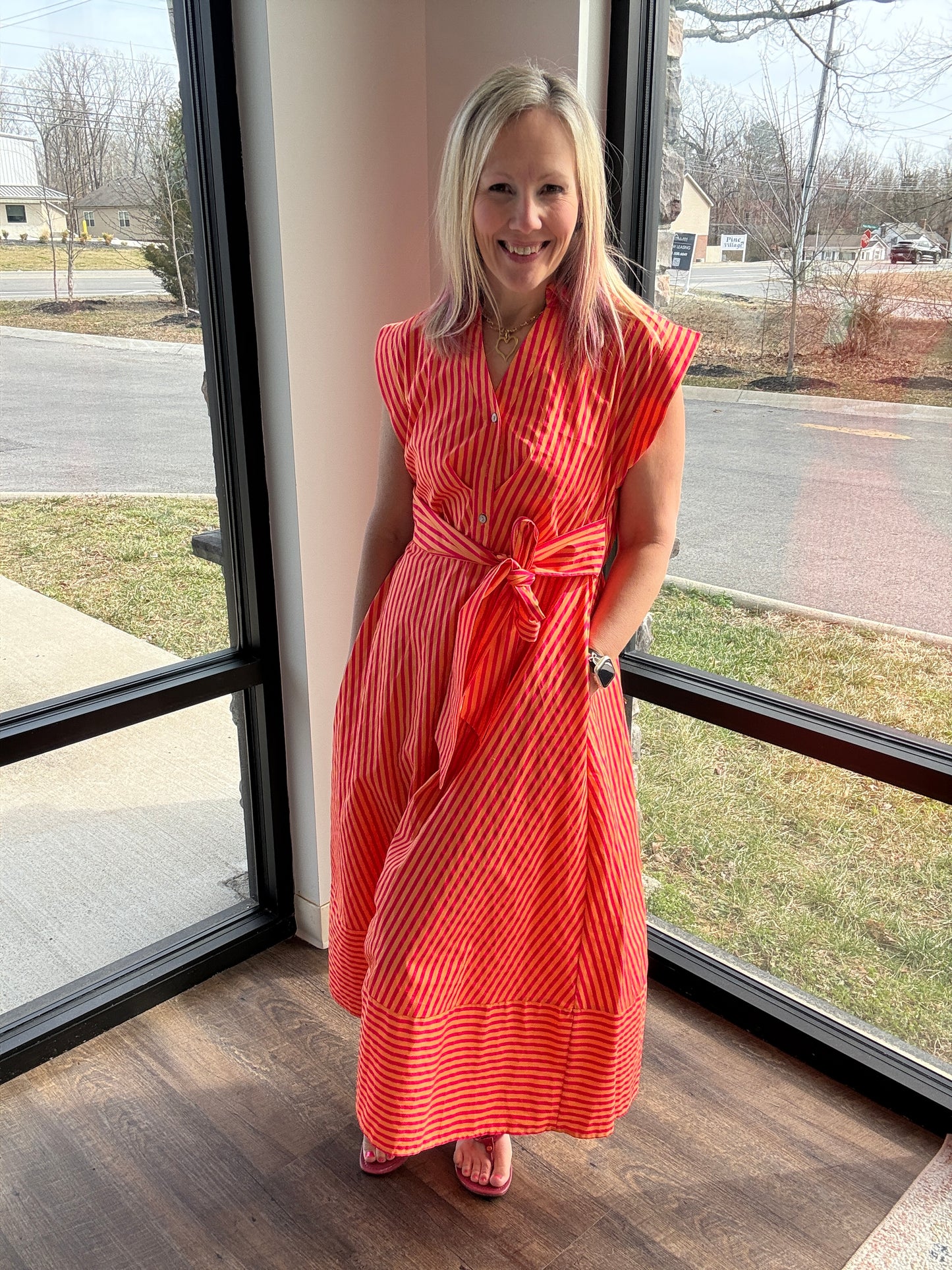 Fresh Lines Maxi Dress- Pink