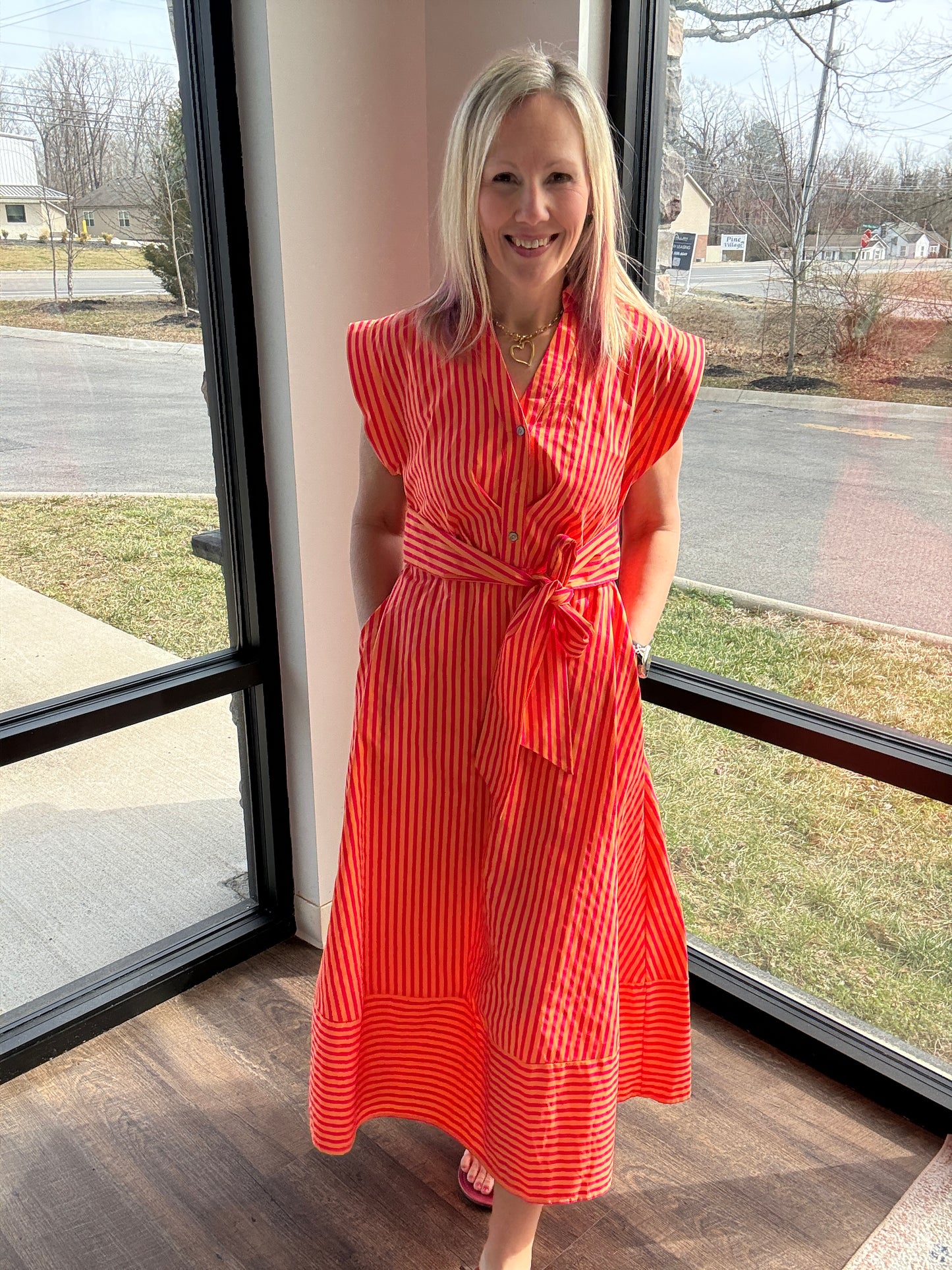 Fresh Lines Maxi Dress- Pink