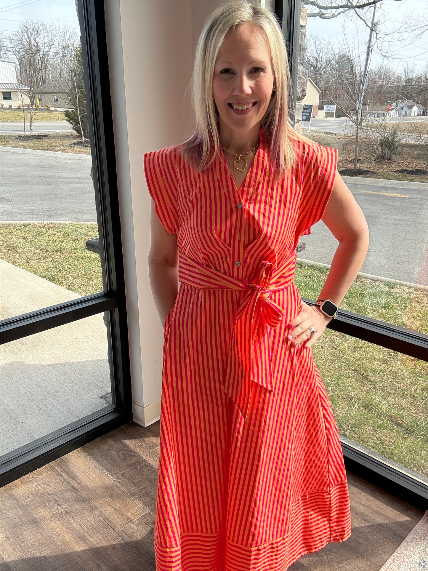 Fresh Lines Maxi Dress- Pink