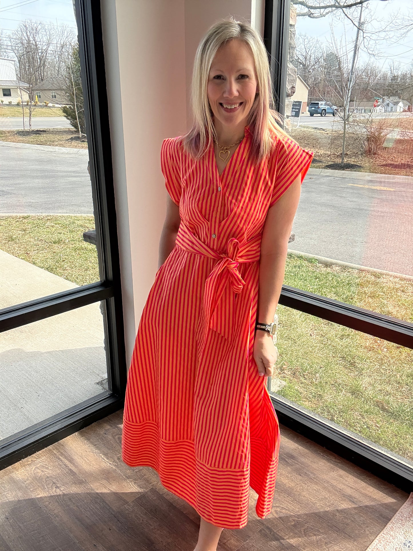 Fresh Lines Maxi Dress- Pink