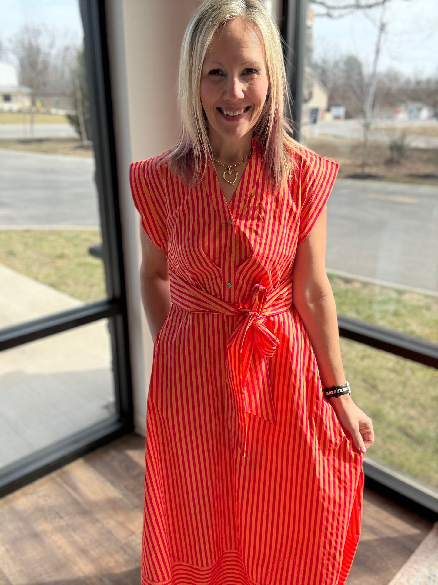 Fresh Lines Maxi Dress- Pink