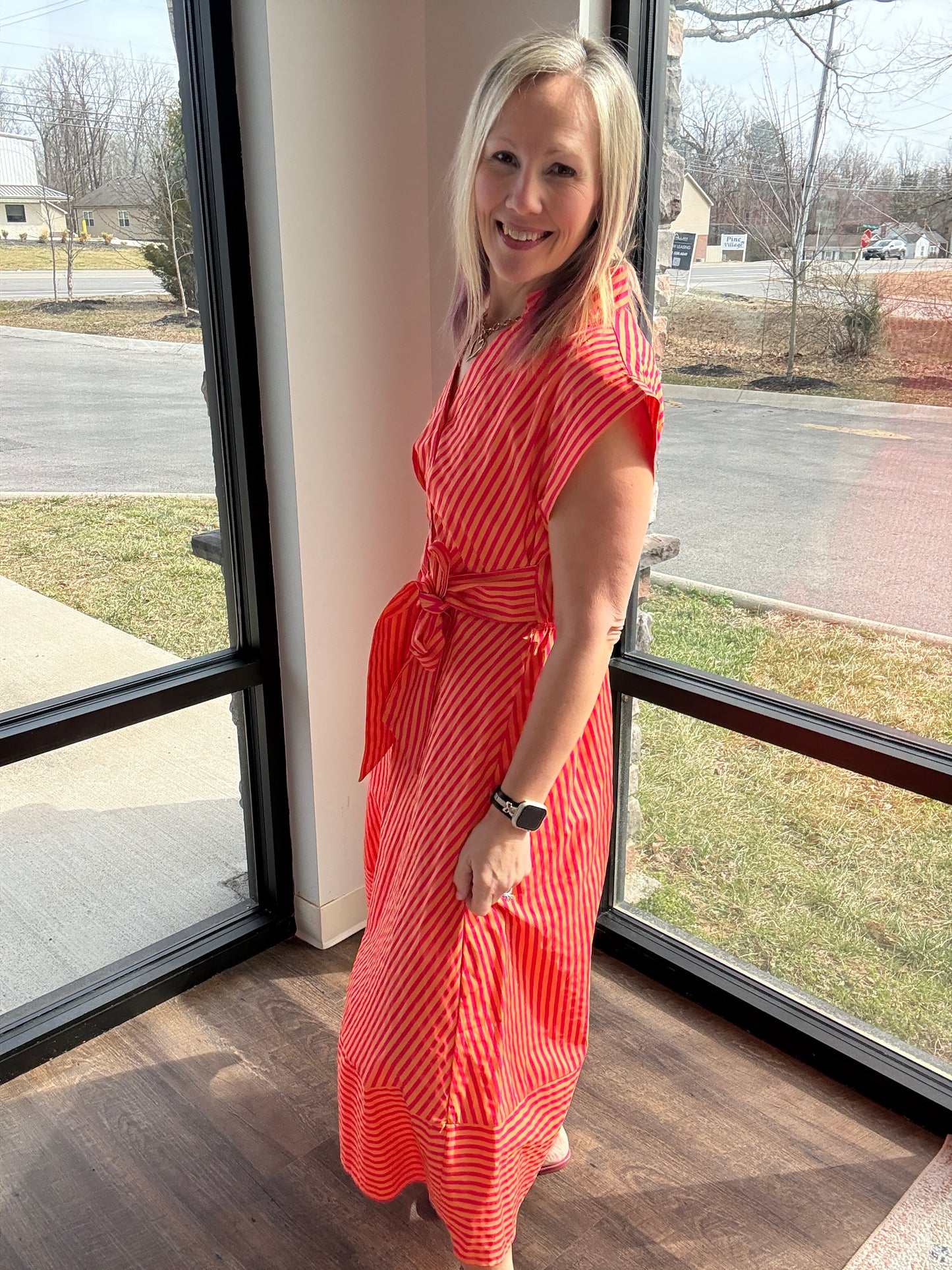 Fresh Lines Maxi Dress- Pink