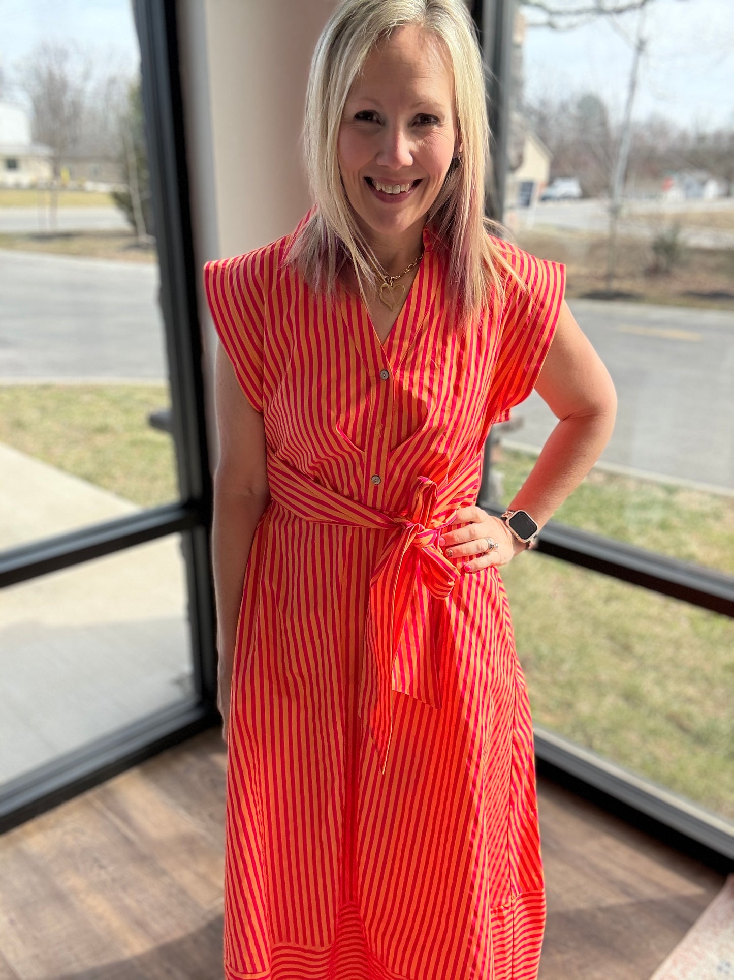 Fresh Lines Maxi Dress- Pink