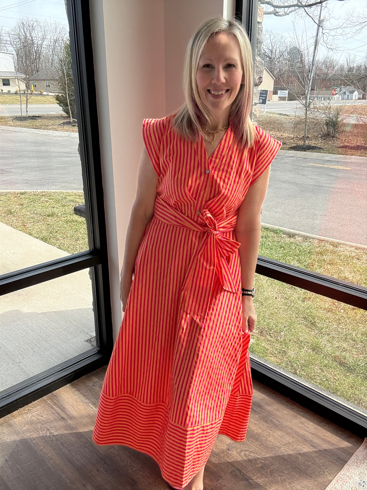 Fresh Lines Maxi Dress- Pink