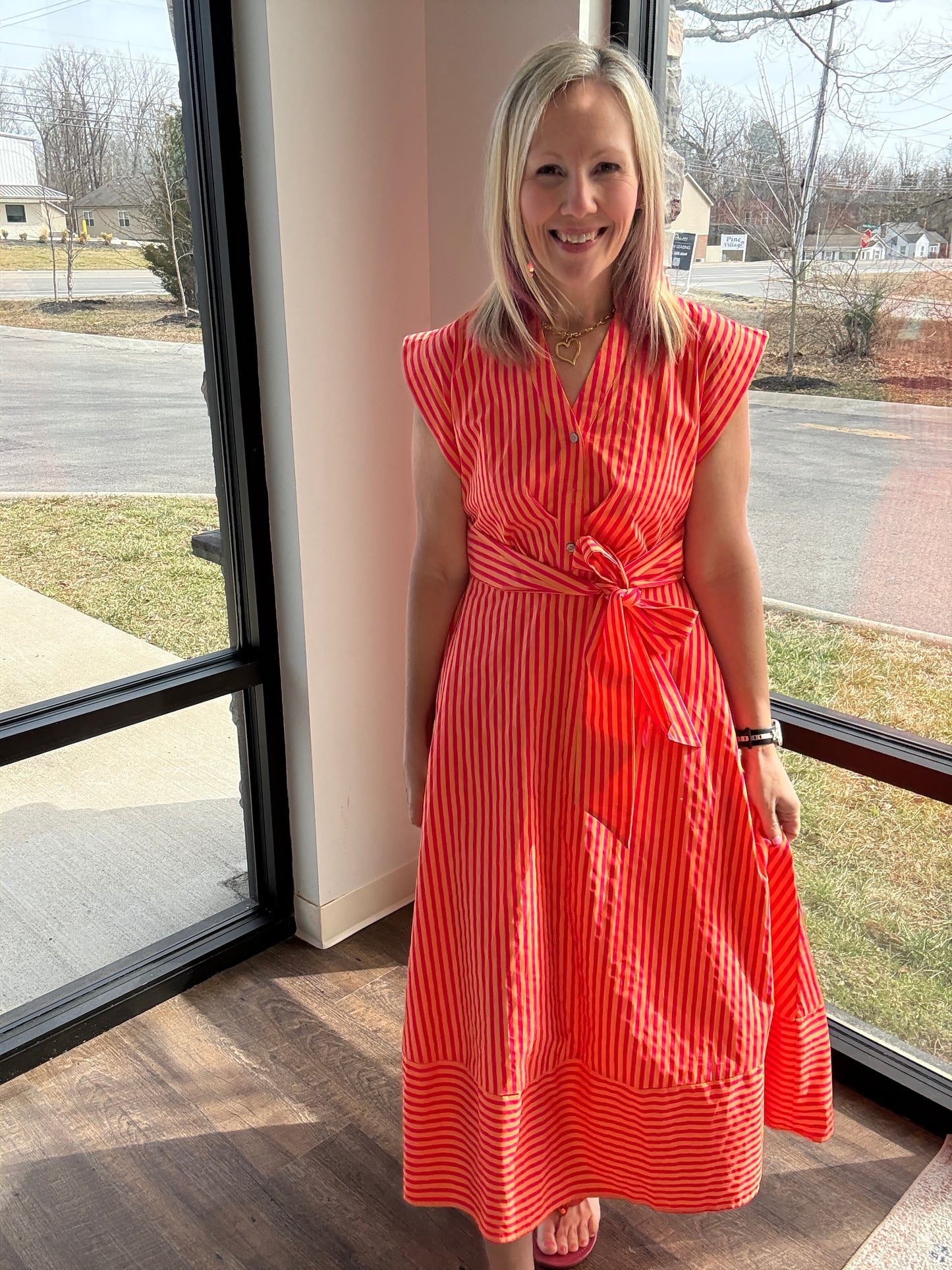 Fresh Lines Maxi Dress- Pink