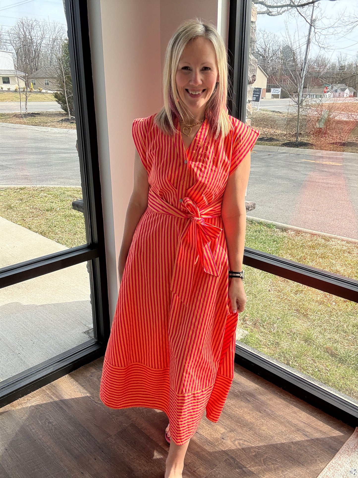 Fresh Lines Maxi Dress- Pink