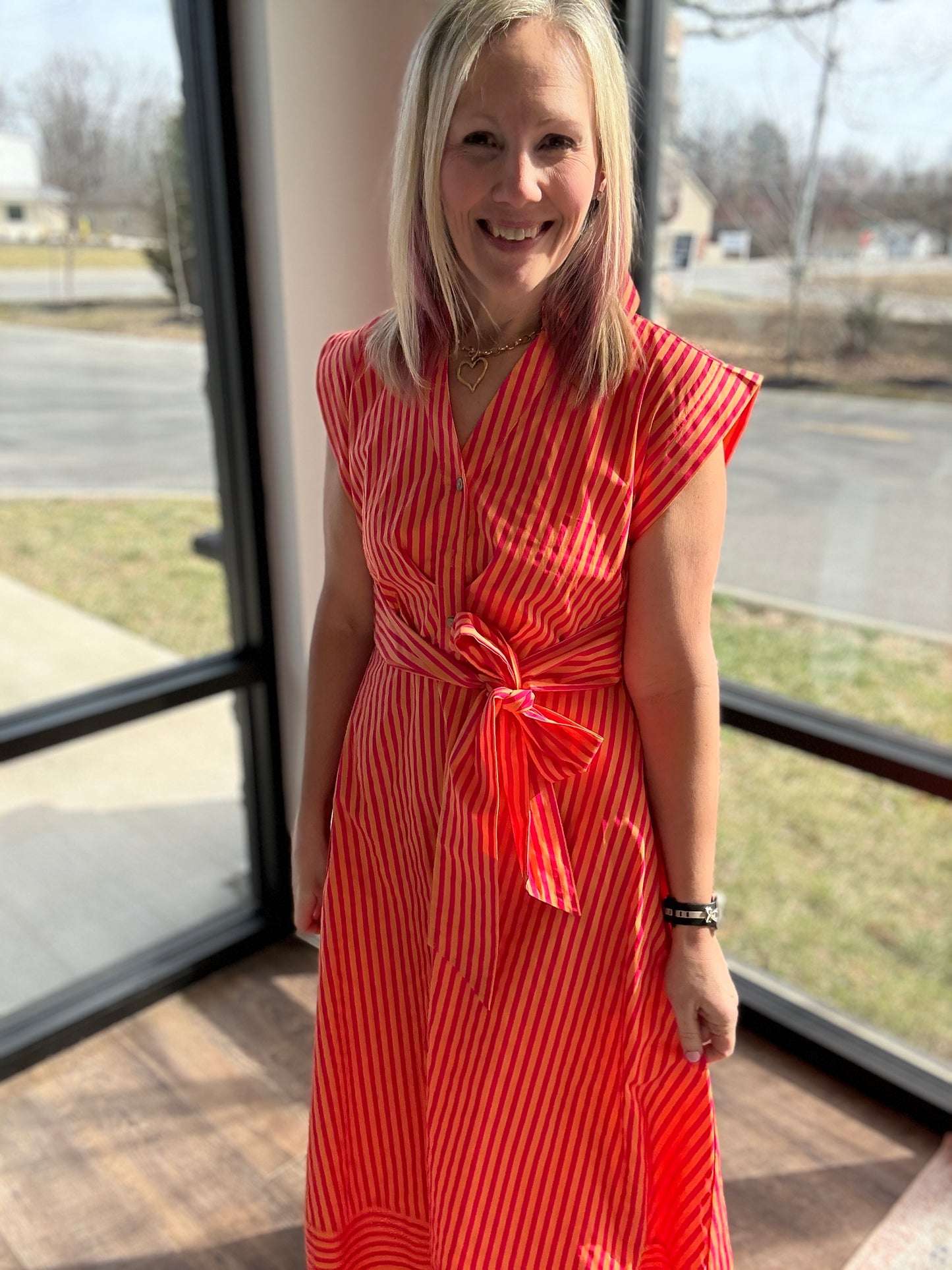 Fresh Lines Maxi Dress- Pink