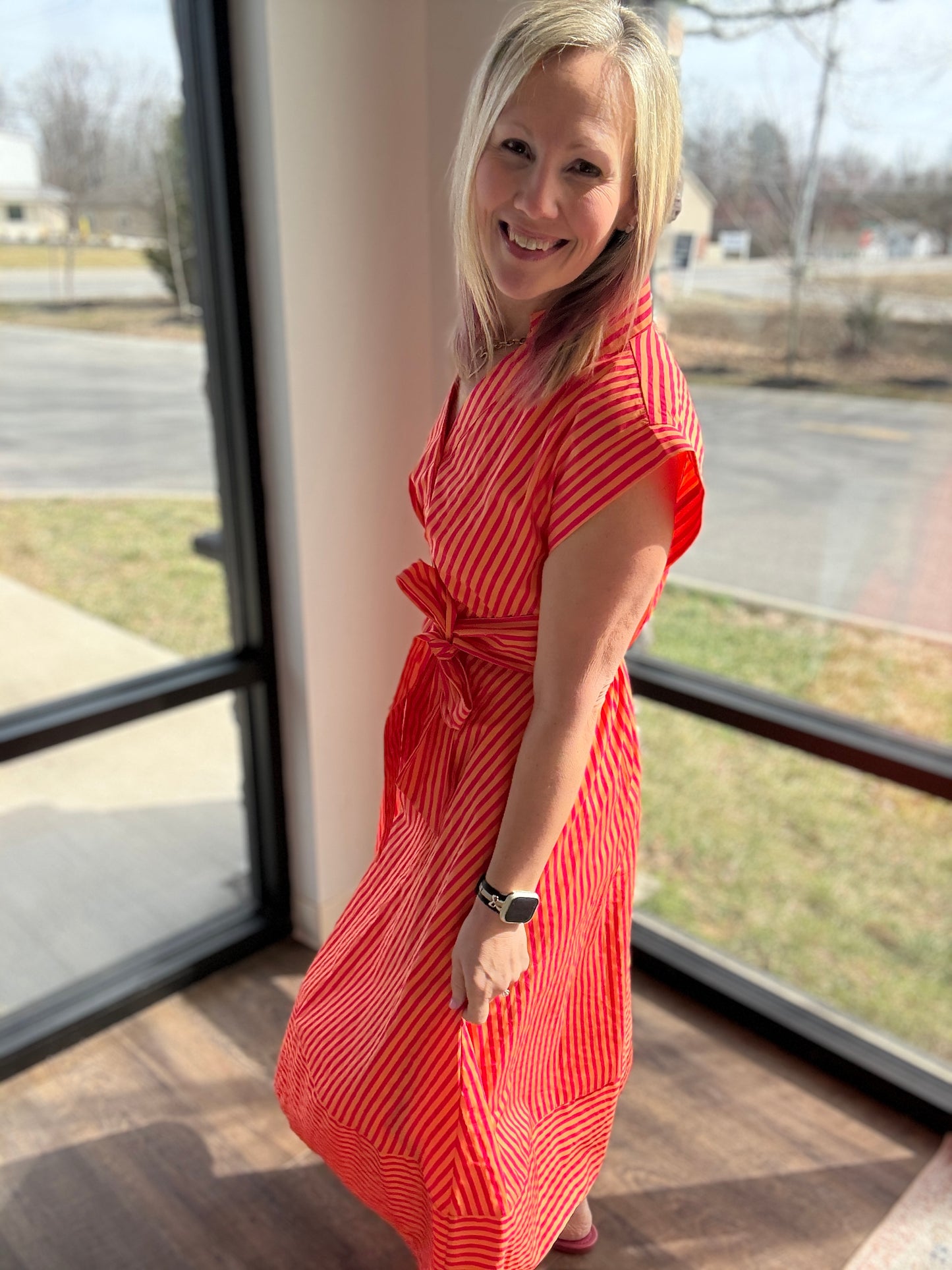 Fresh Lines Maxi Dress- Pink