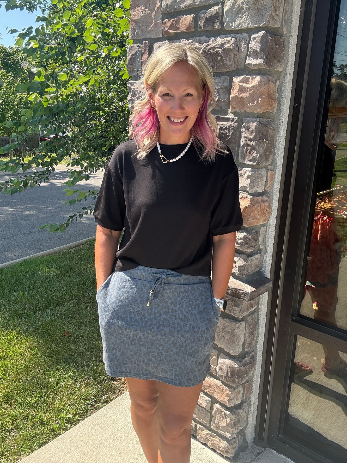 Refined Leopard Denim Skort