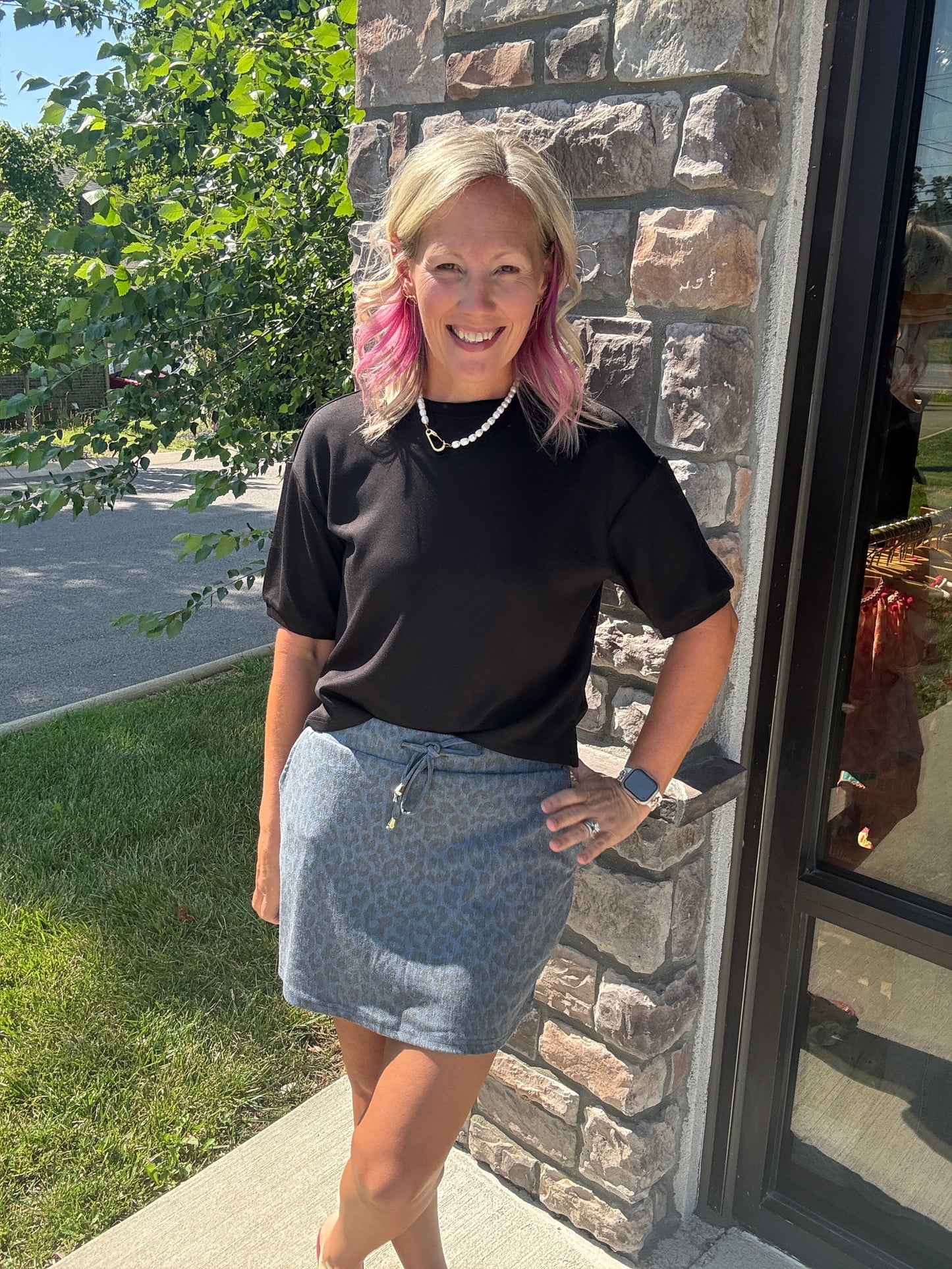 Refined Leopard Denim Skort