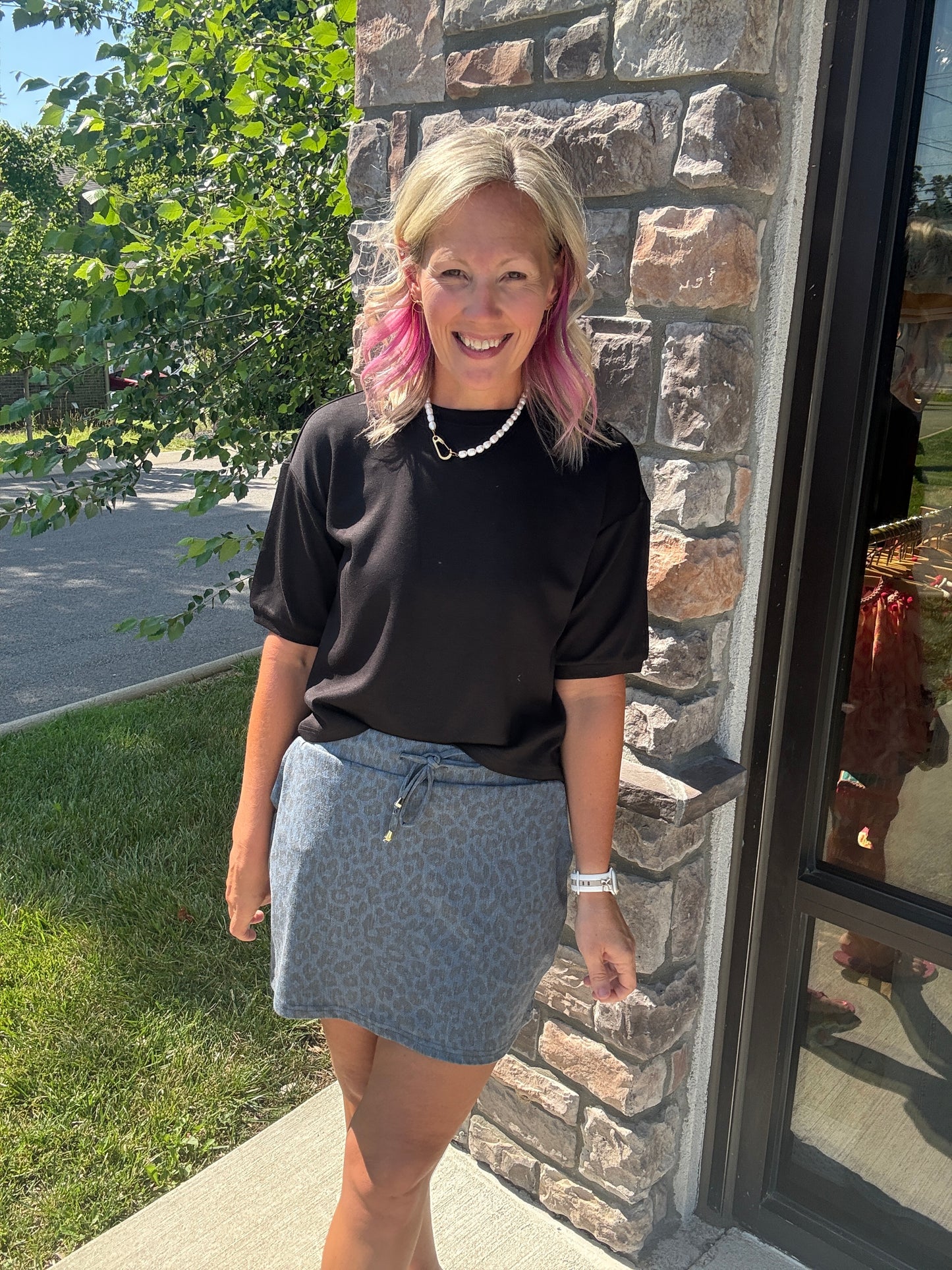 Refined Leopard Denim Skort