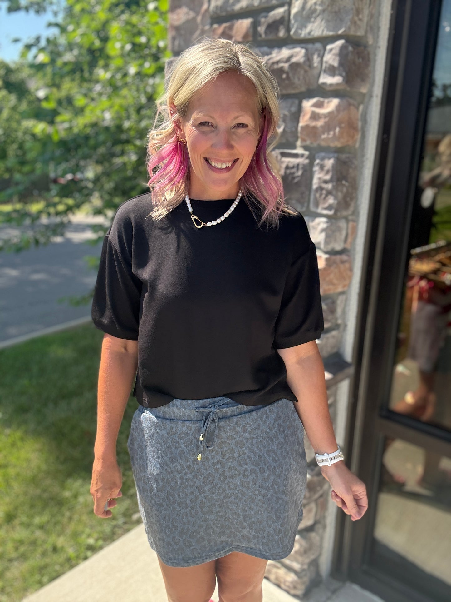 Refined Leopard Denim Skort