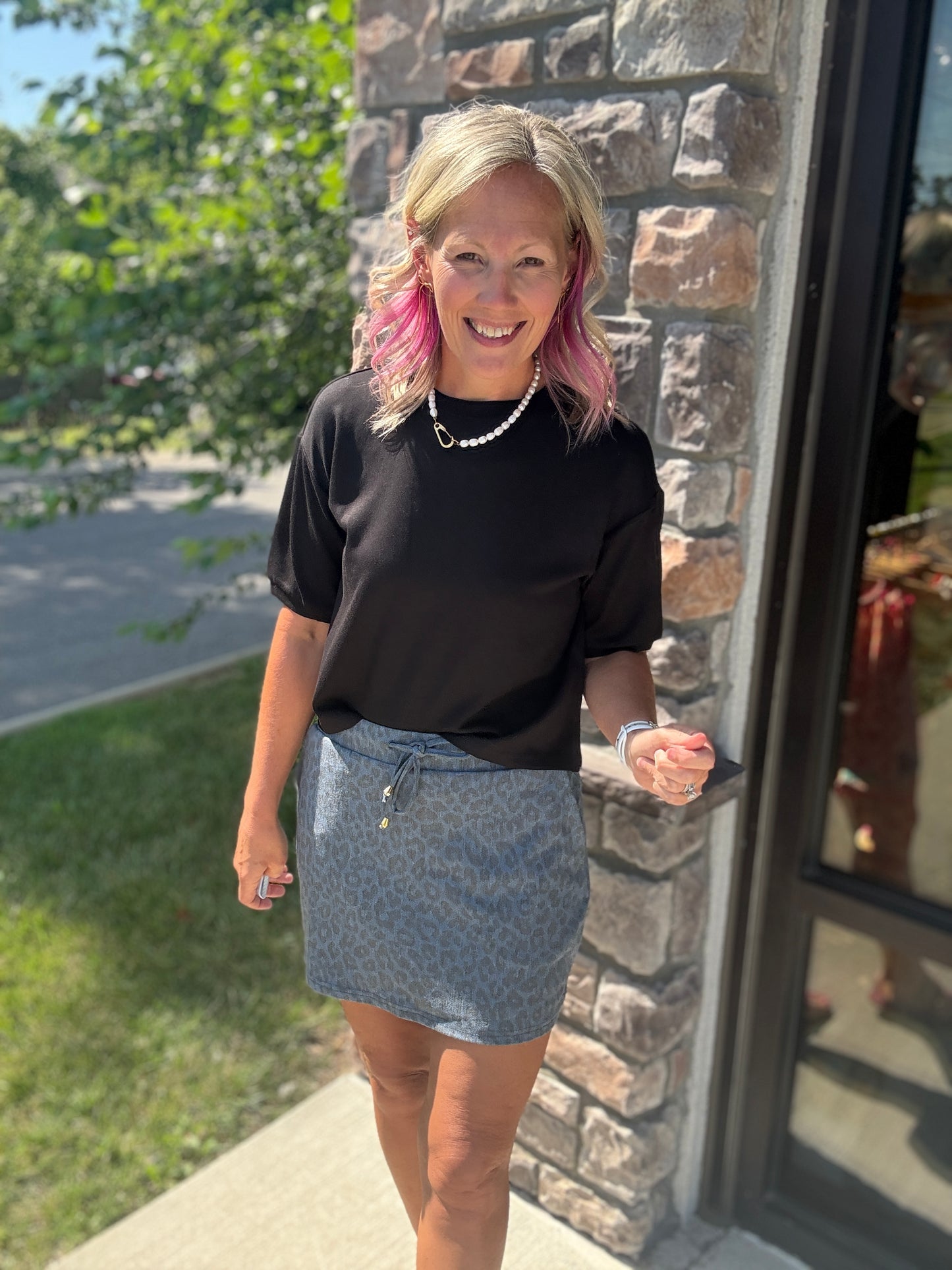 Refined Leopard Denim Skort