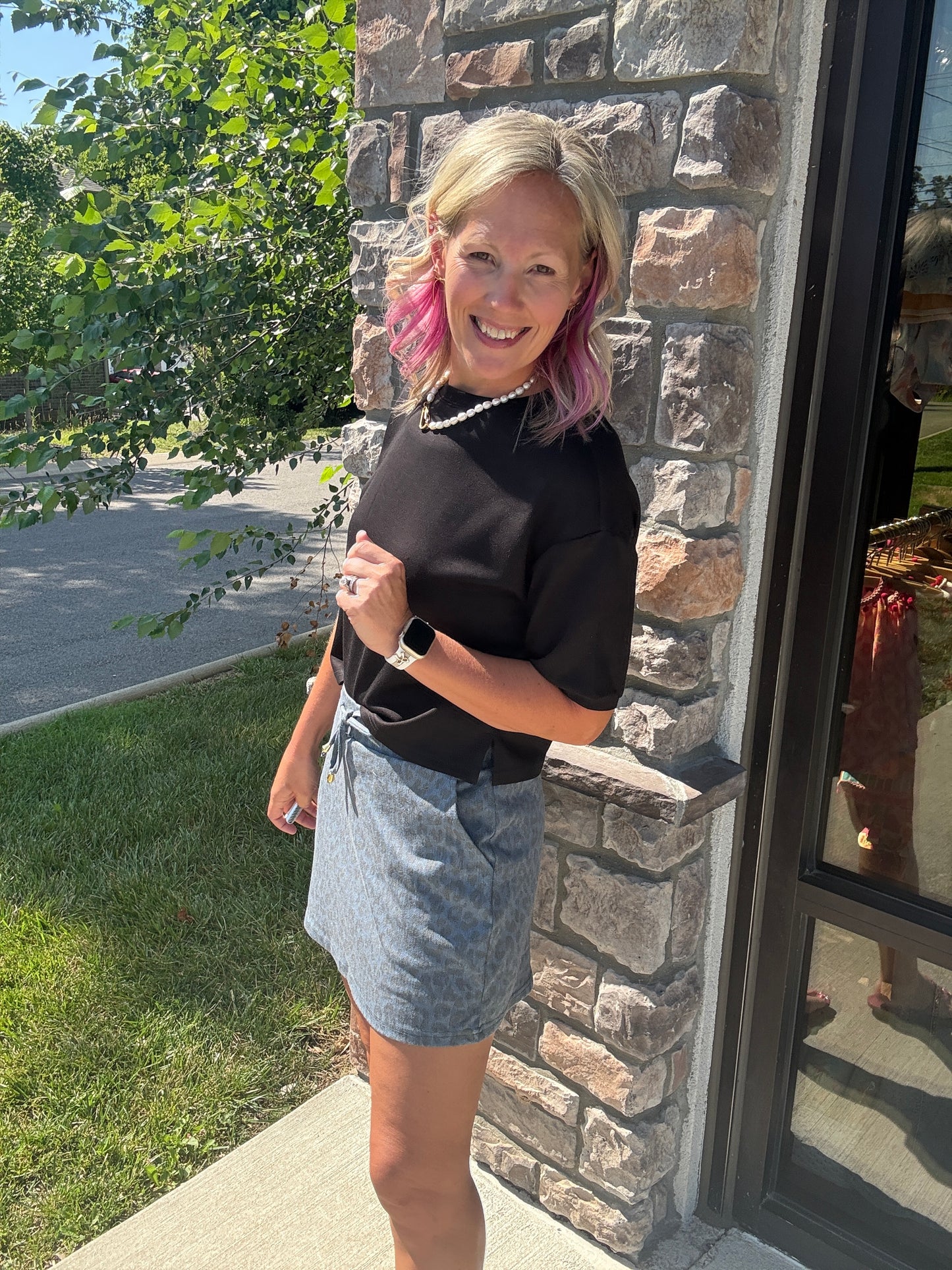 Refined Leopard Denim Skort