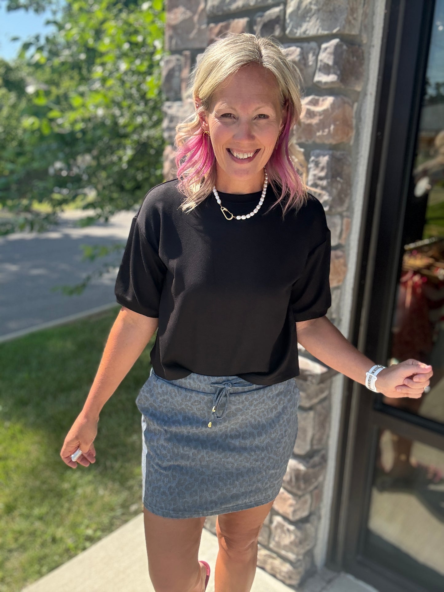 Refined Leopard Denim Skort
