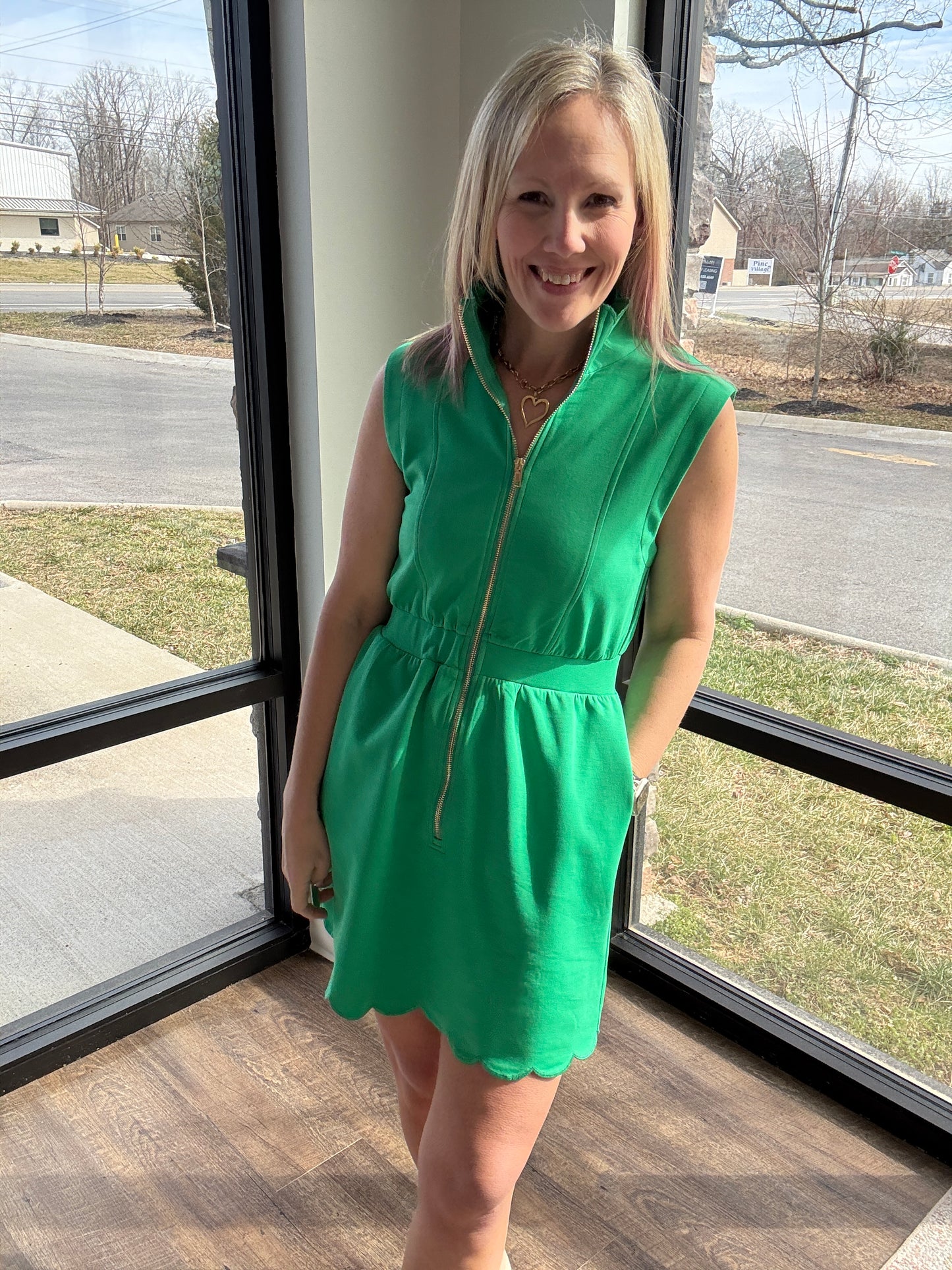 Emerald Scallop Dress
