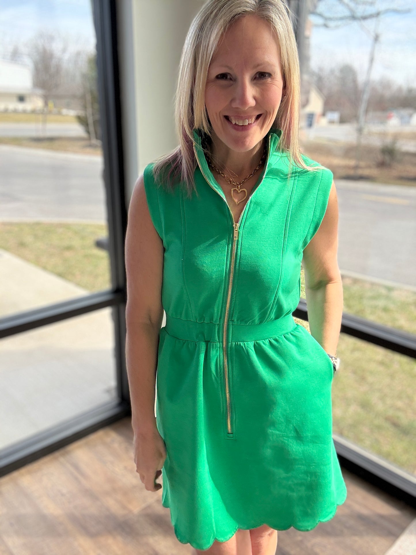 Emerald Scallop Dress