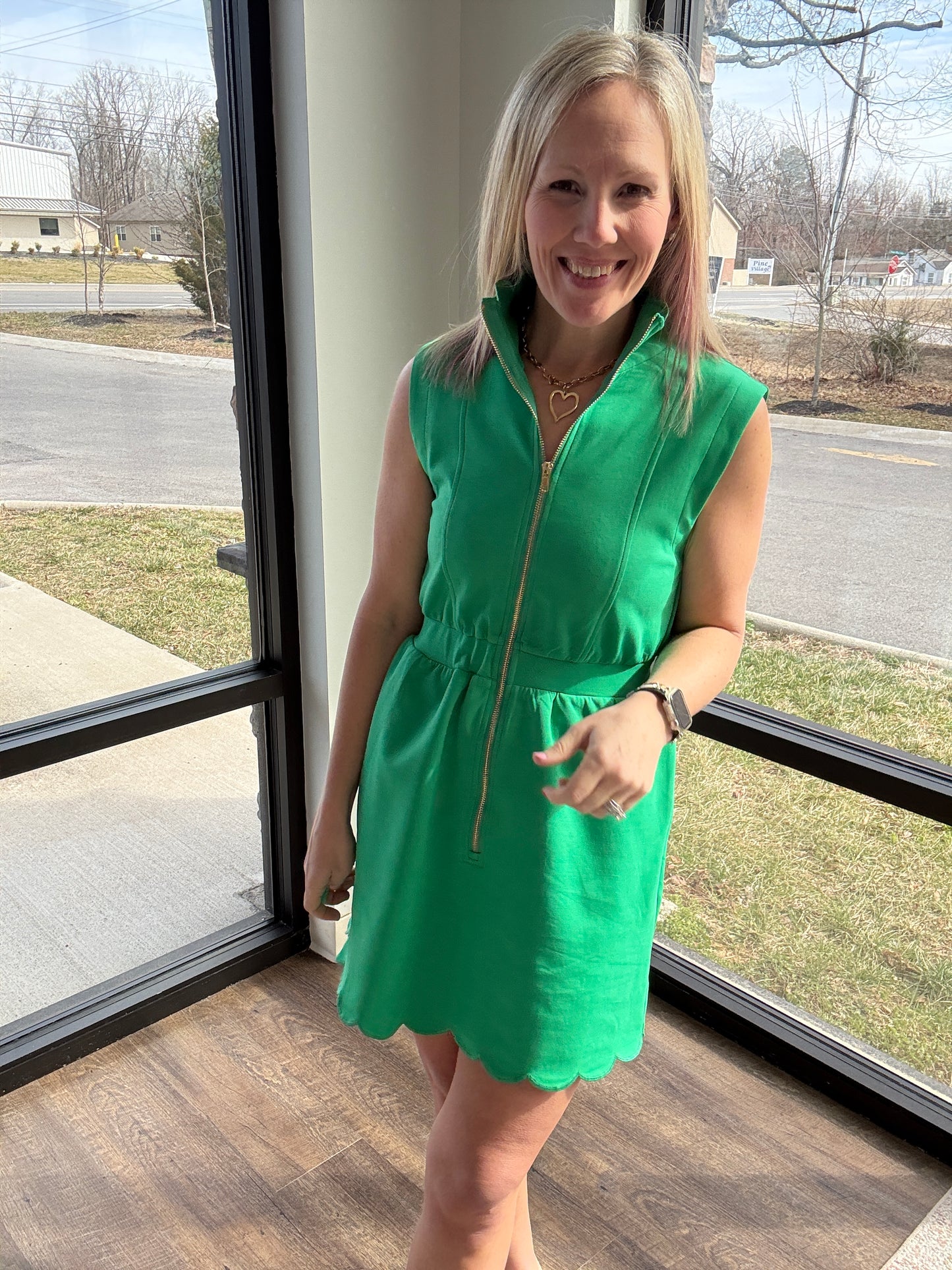 Emerald Scallop Dress