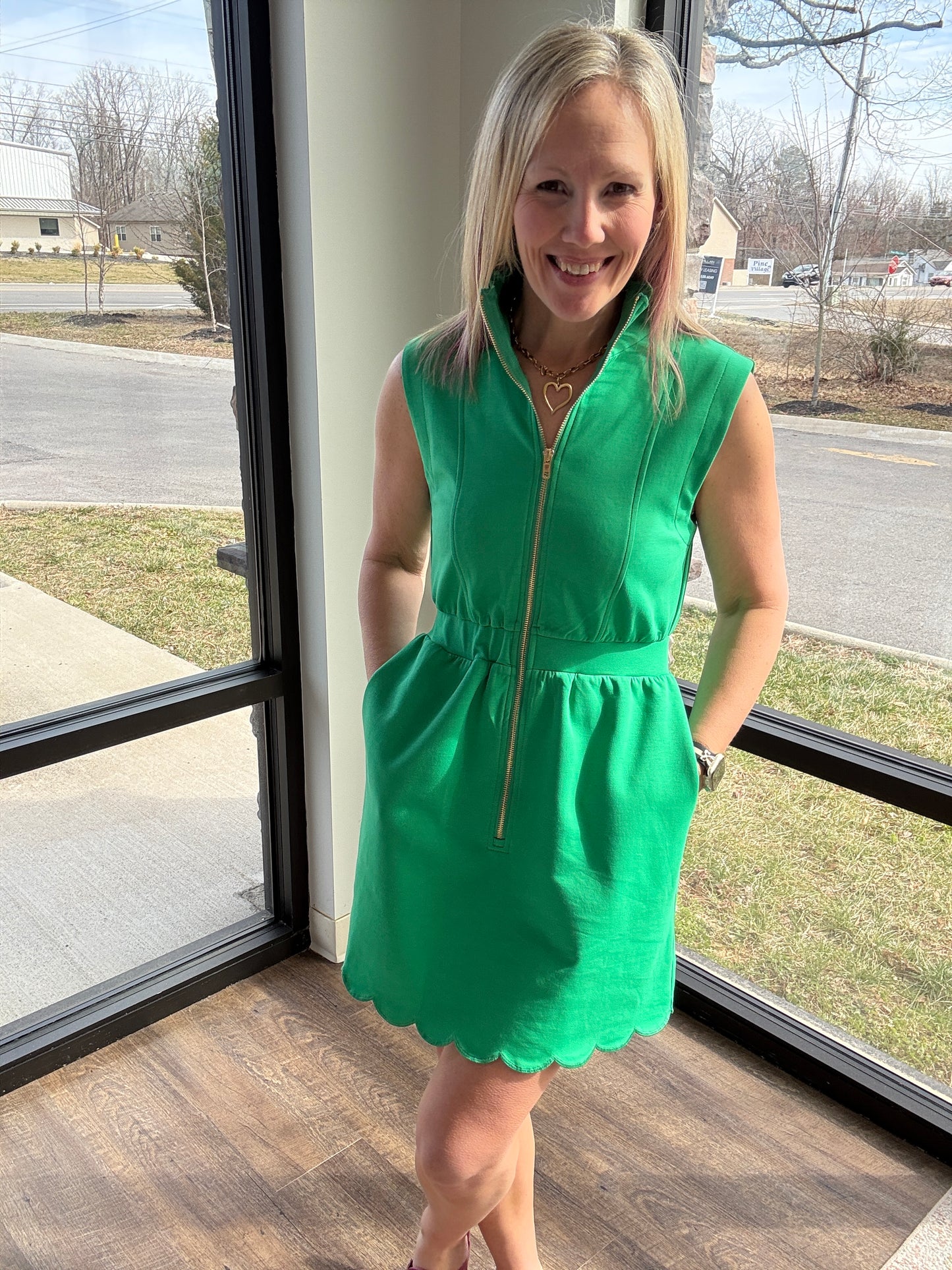 Emerald Scallop Dress