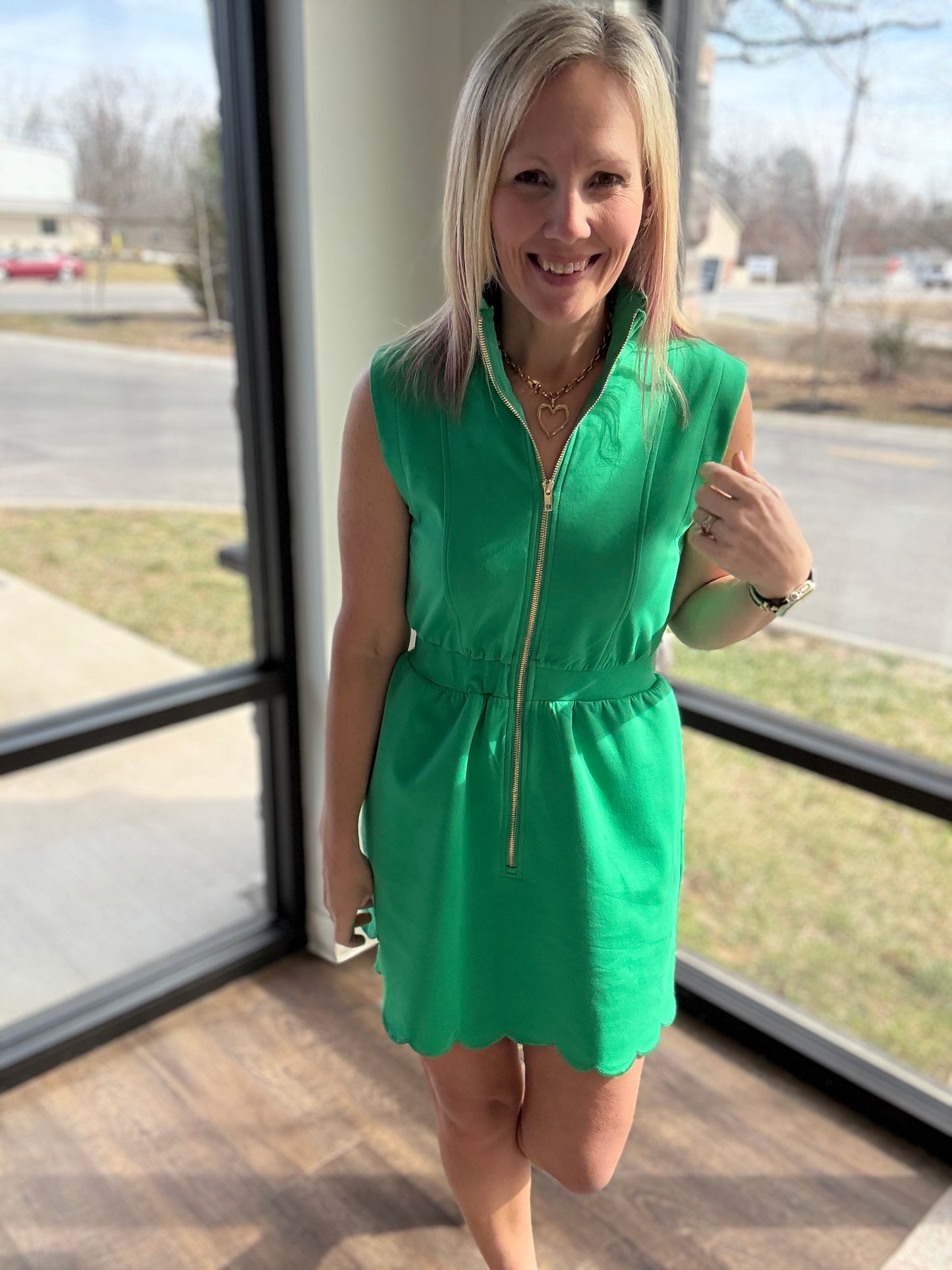 Emerald Scallop Dress