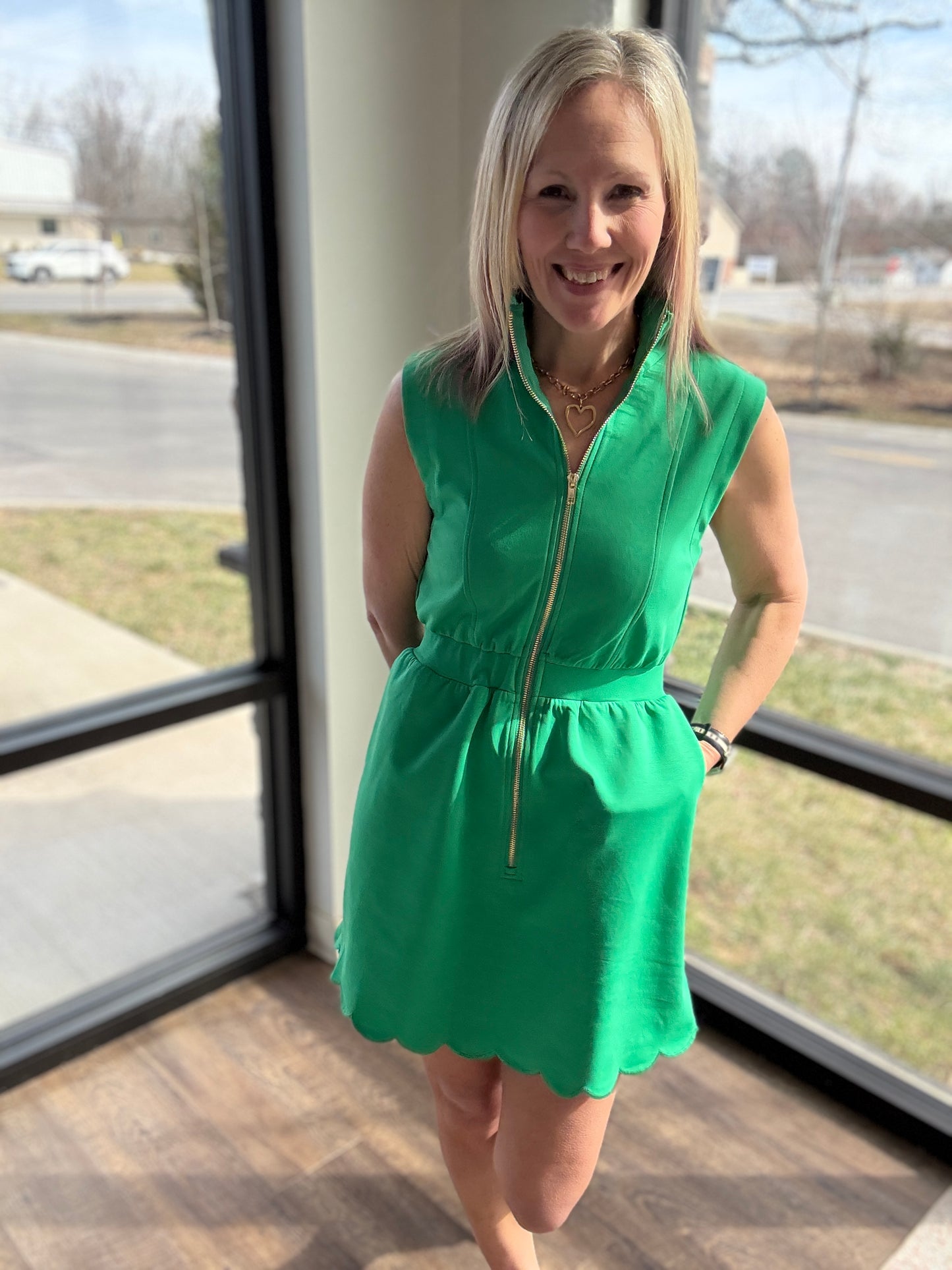 Emerald Scallop Dress