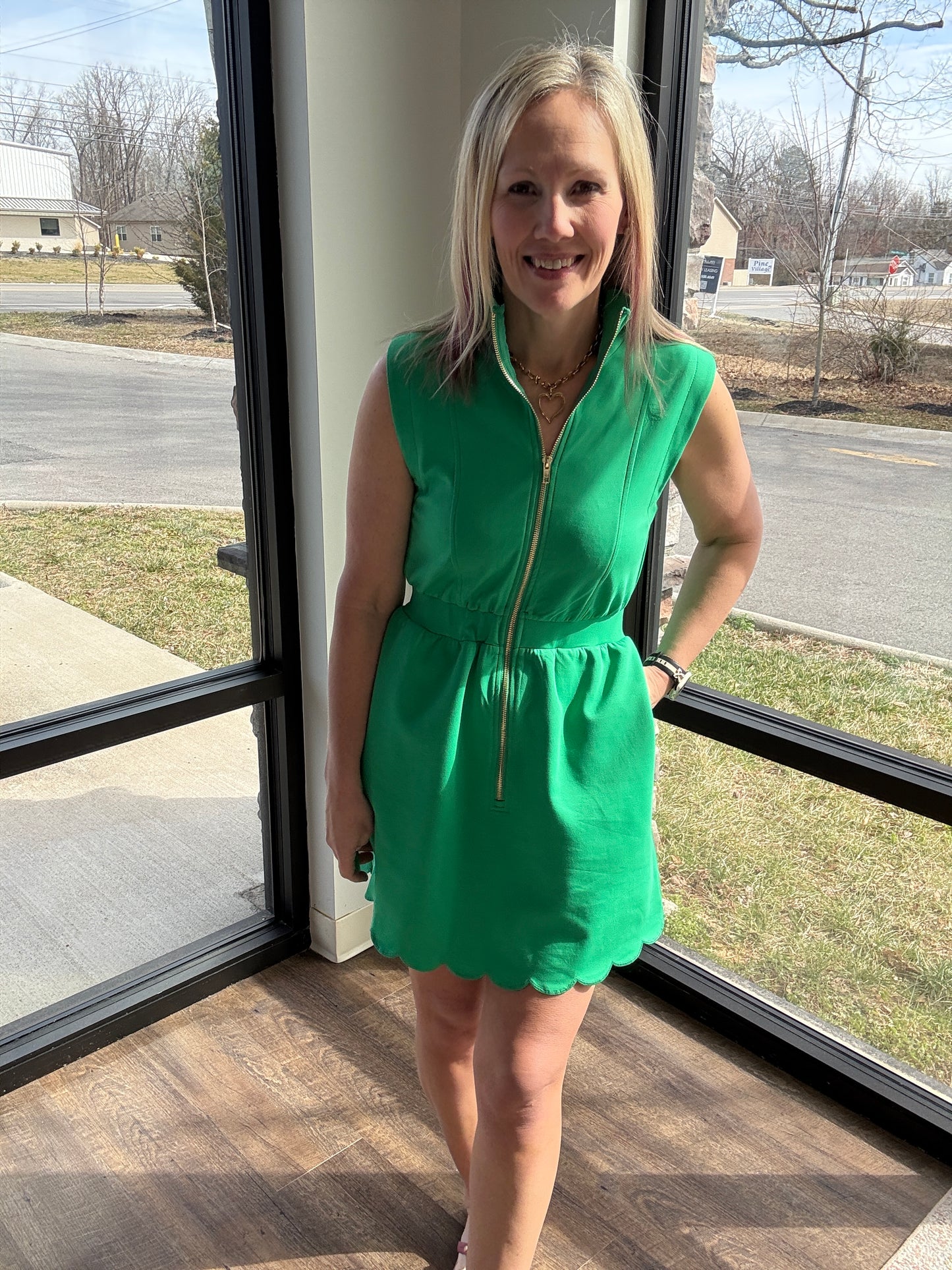 Emerald Scallop Dress