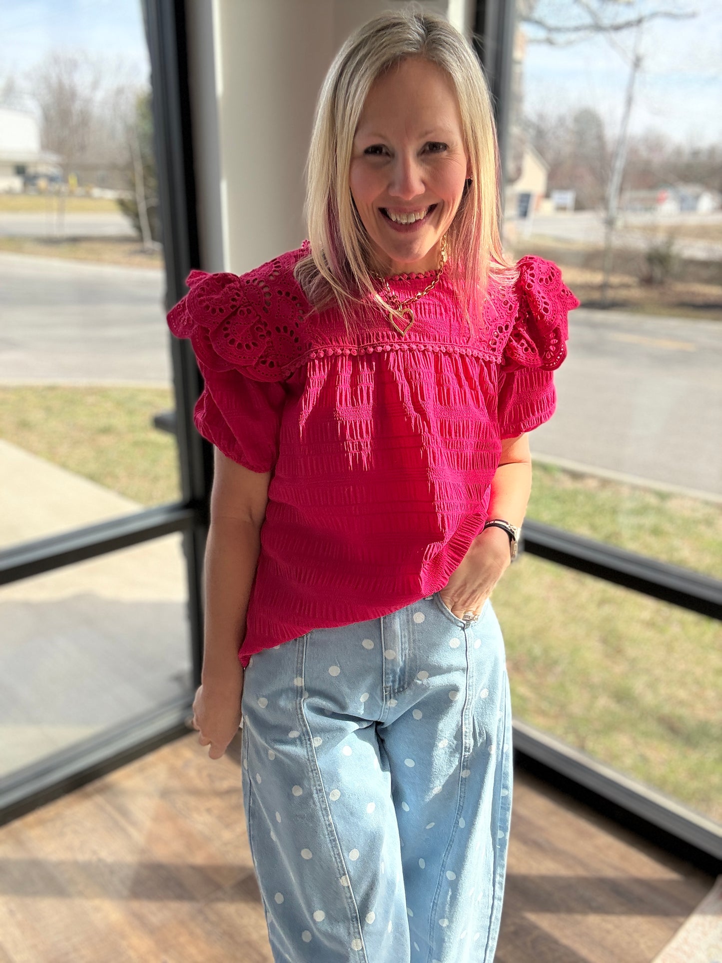 Kimber Eyelet Top-Pink