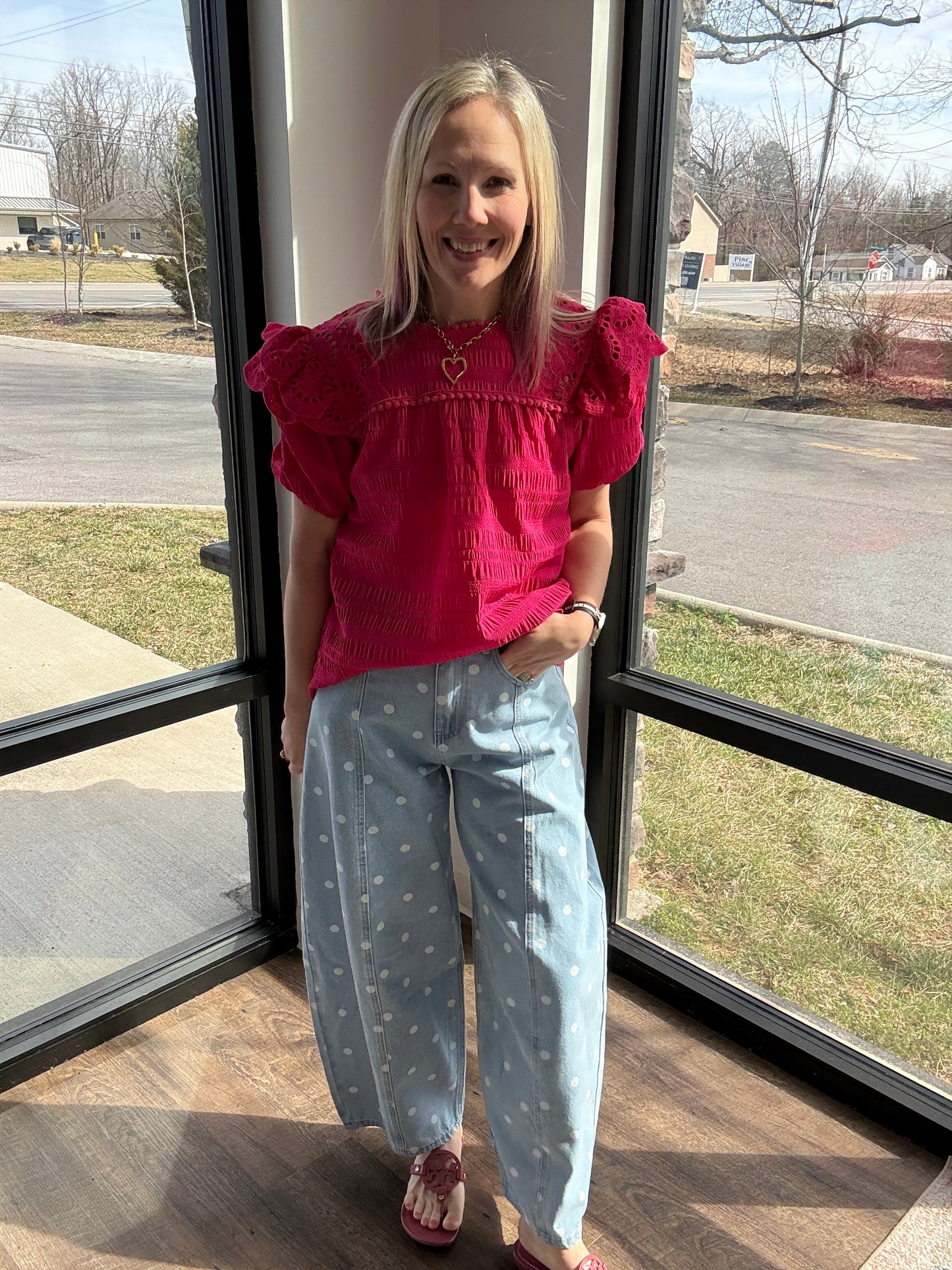 Kimber Eyelet Top-Pink