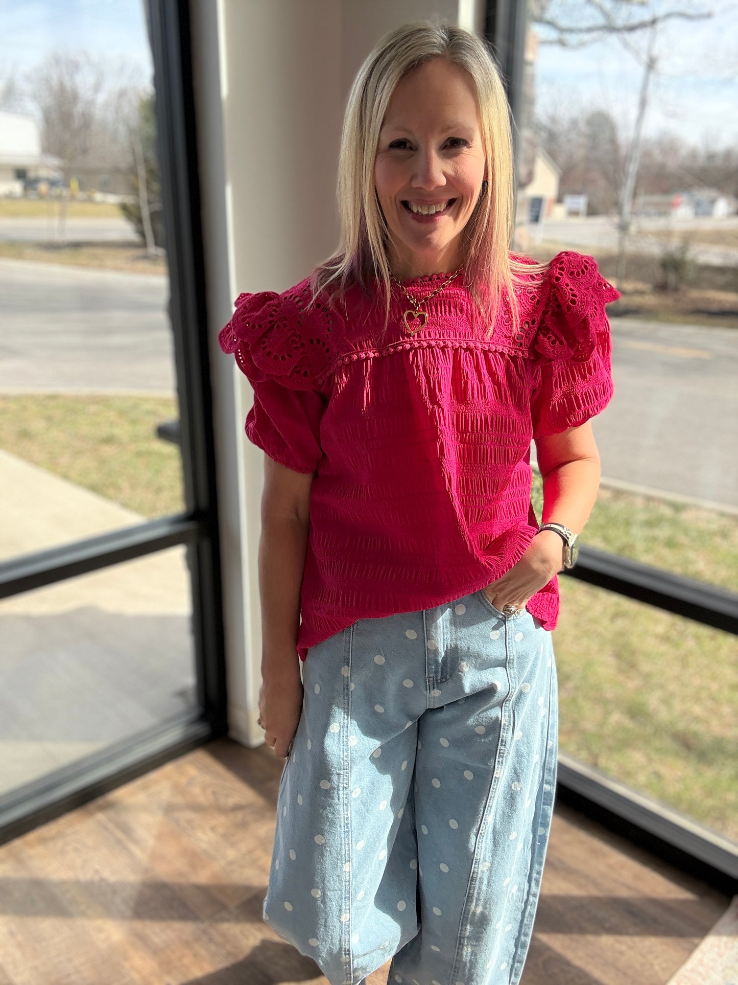 Kimber Eyelet Top-Pink