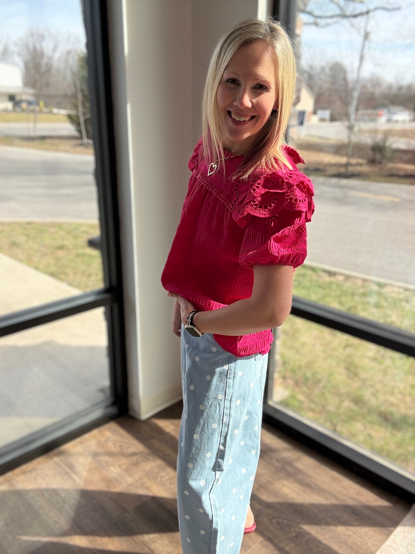 Kimber Eyelet Top-Pink