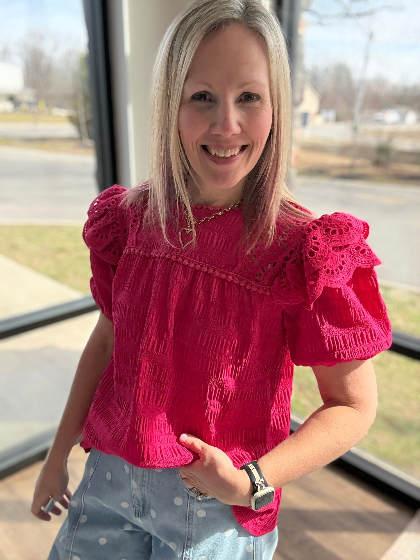Kimber Eyelet Top-Pink
