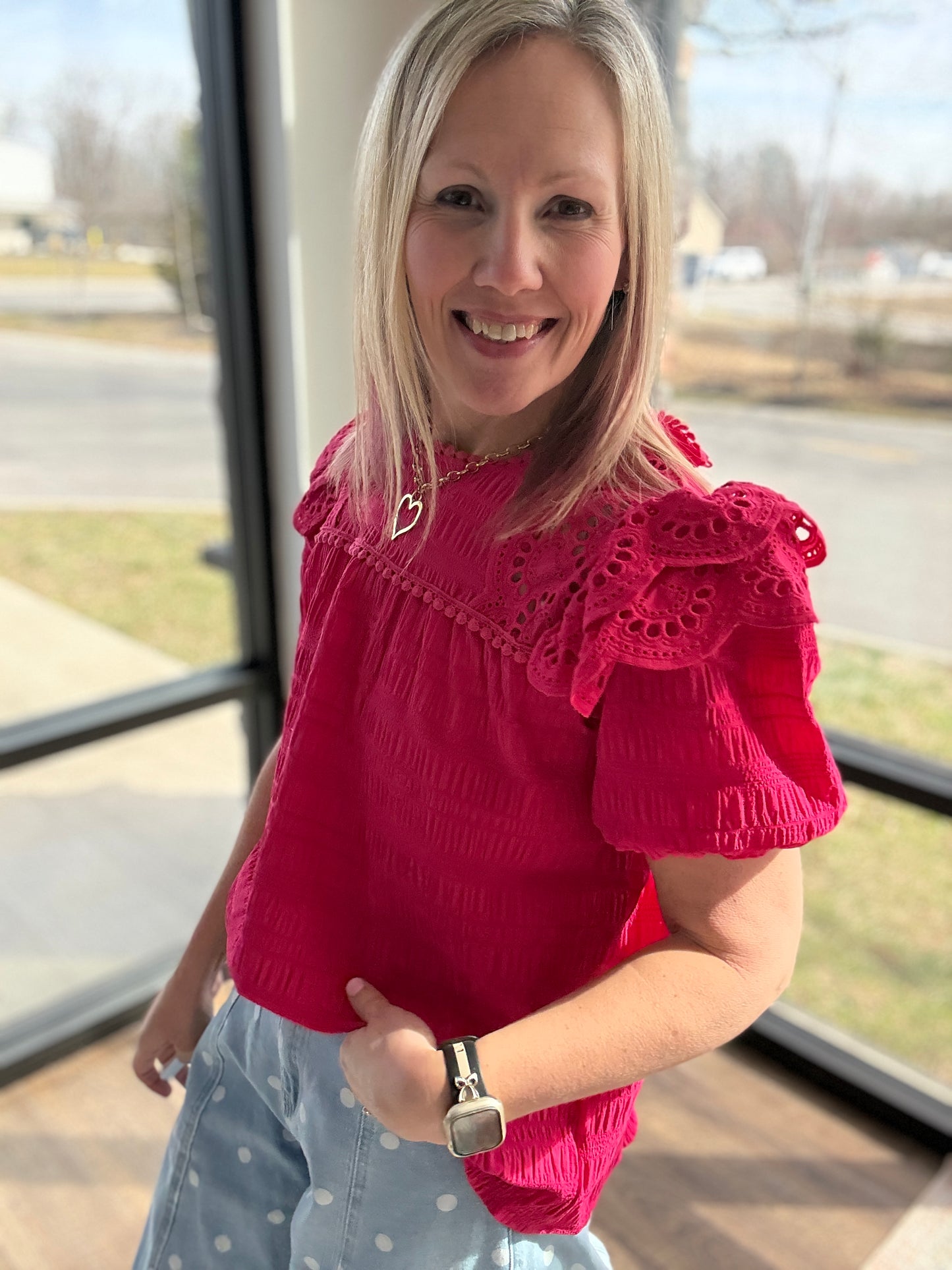 Kimber Eyelet Top-Pink