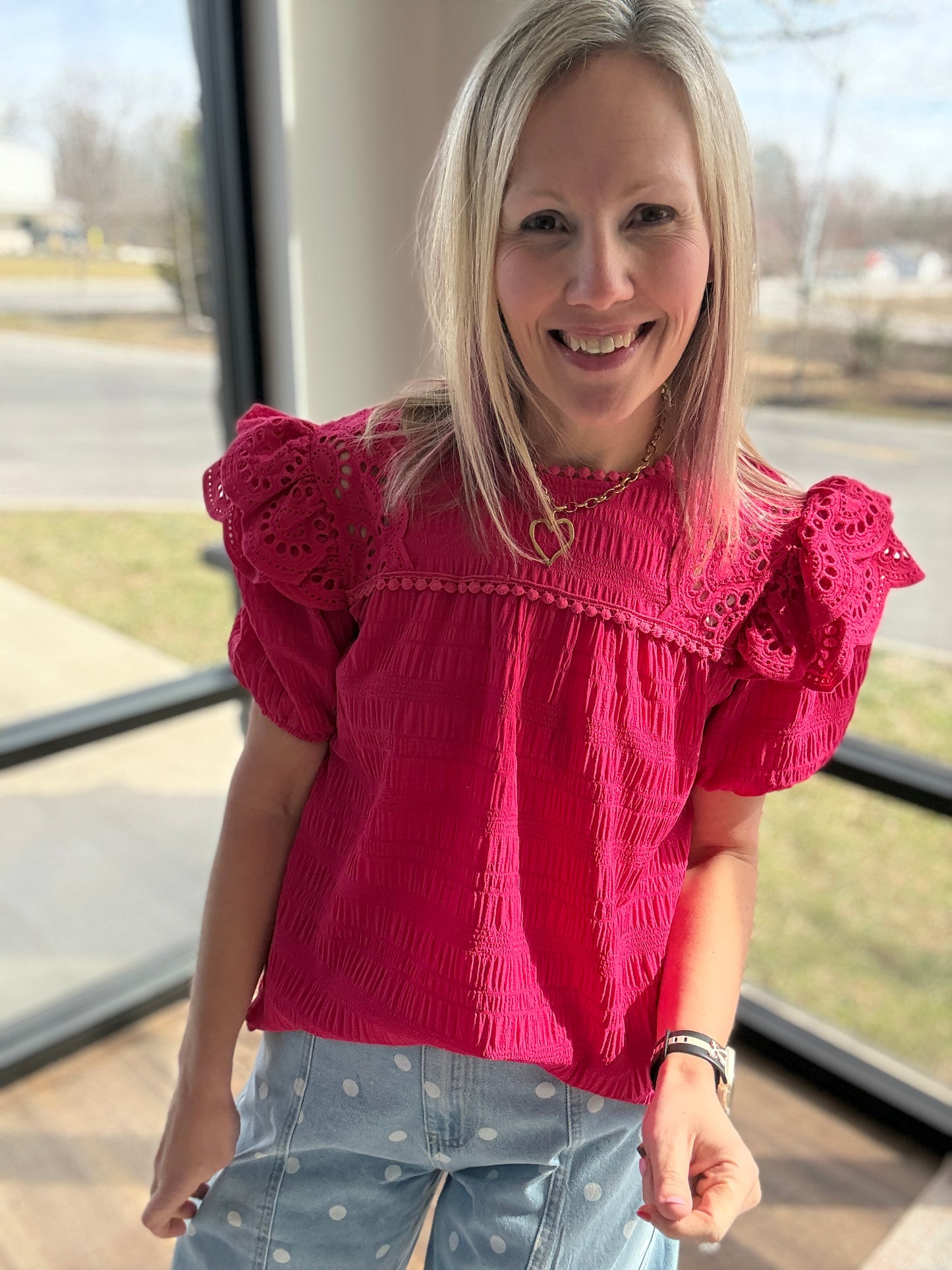 Kimber Eyelet Top-Pink