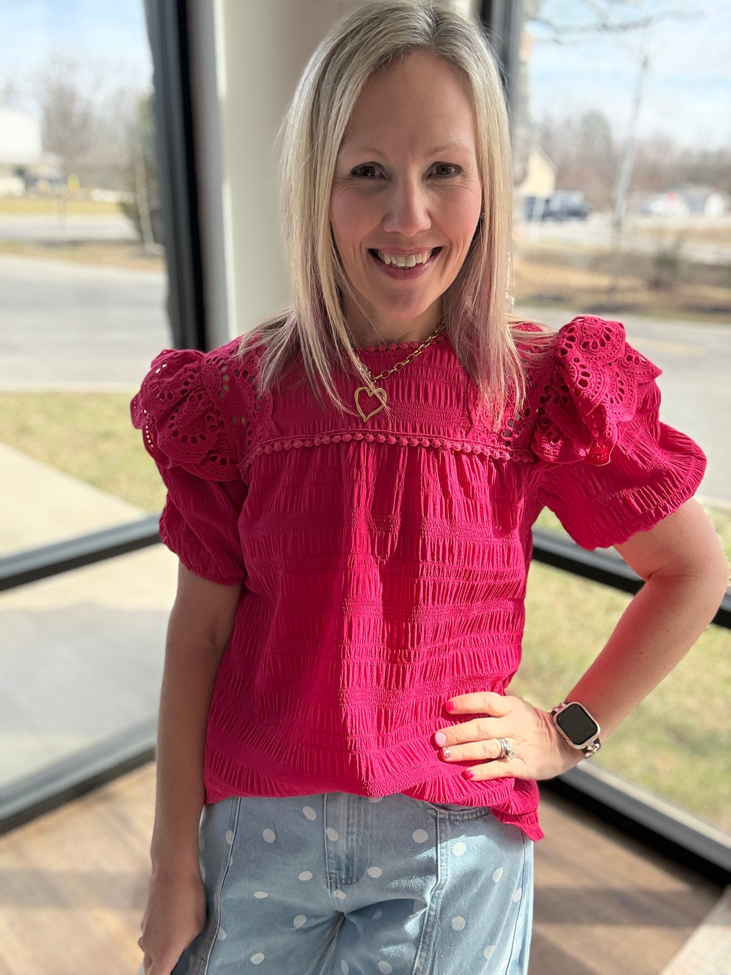 Kimber Eyelet Top-Pink