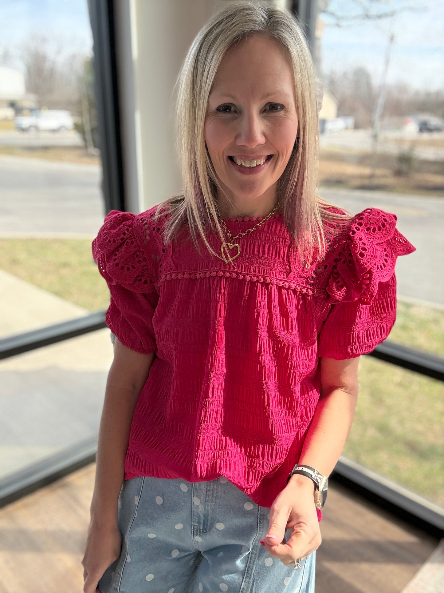 Kimber Eyelet Top-Pink