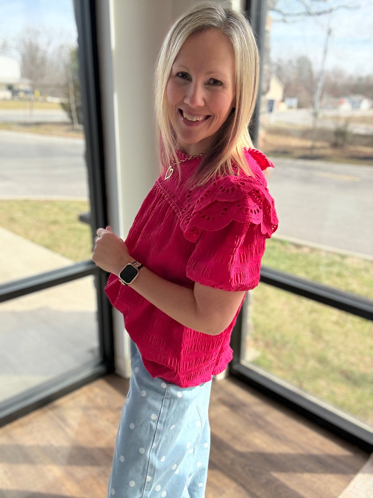 Kimber Eyelet Top-Pink