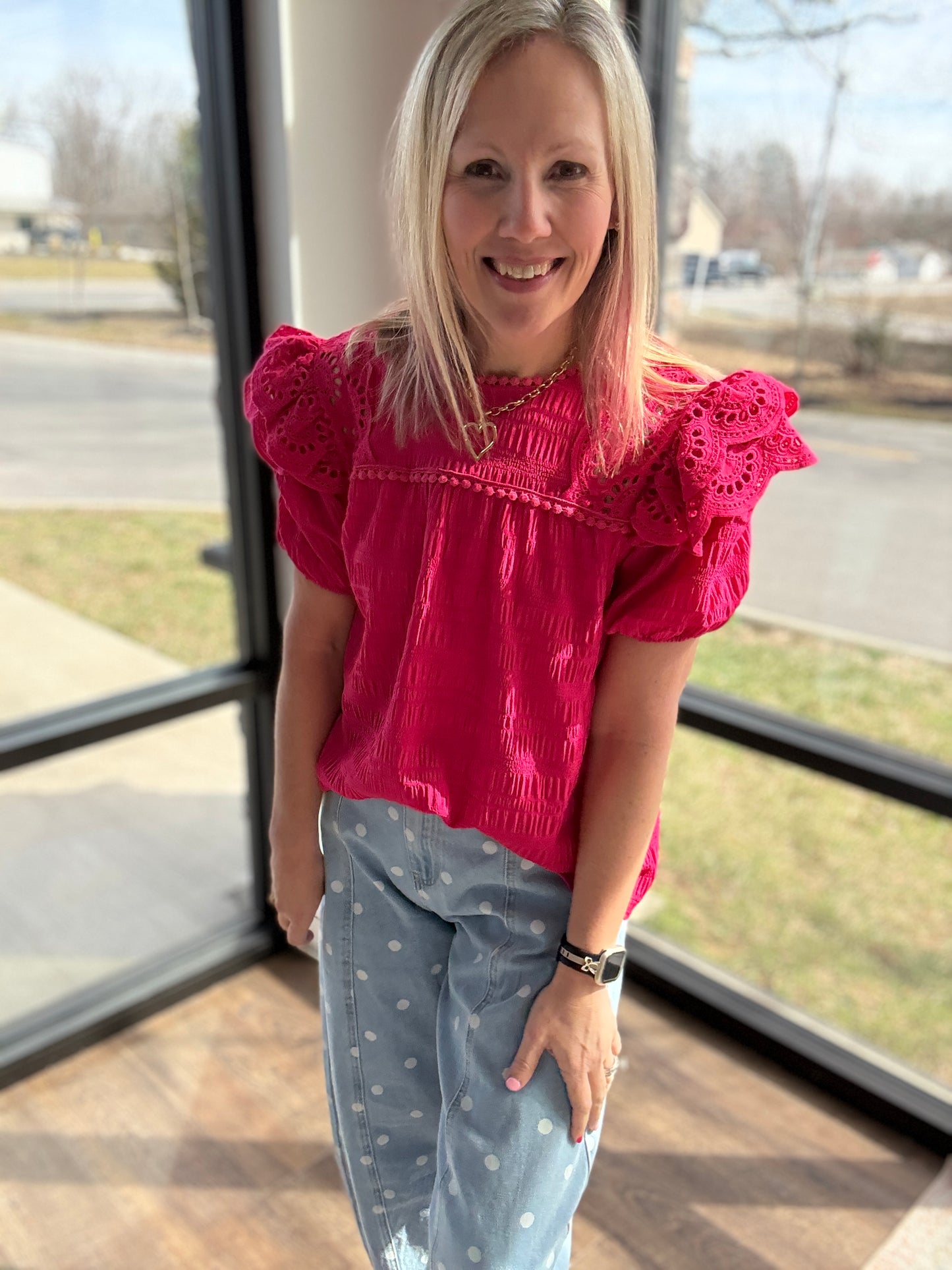 Kimber Eyelet Top-Pink