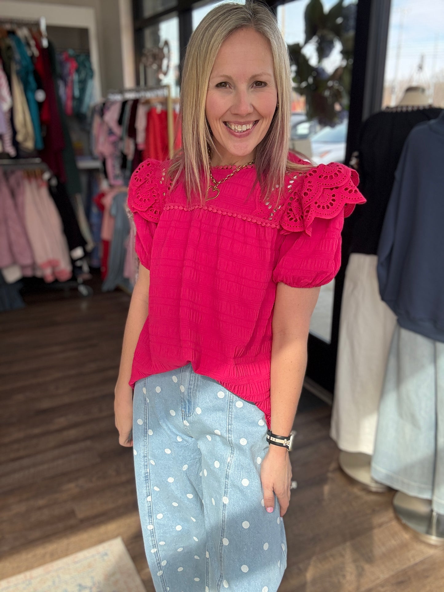 Kimber Eyelet Top-Pink