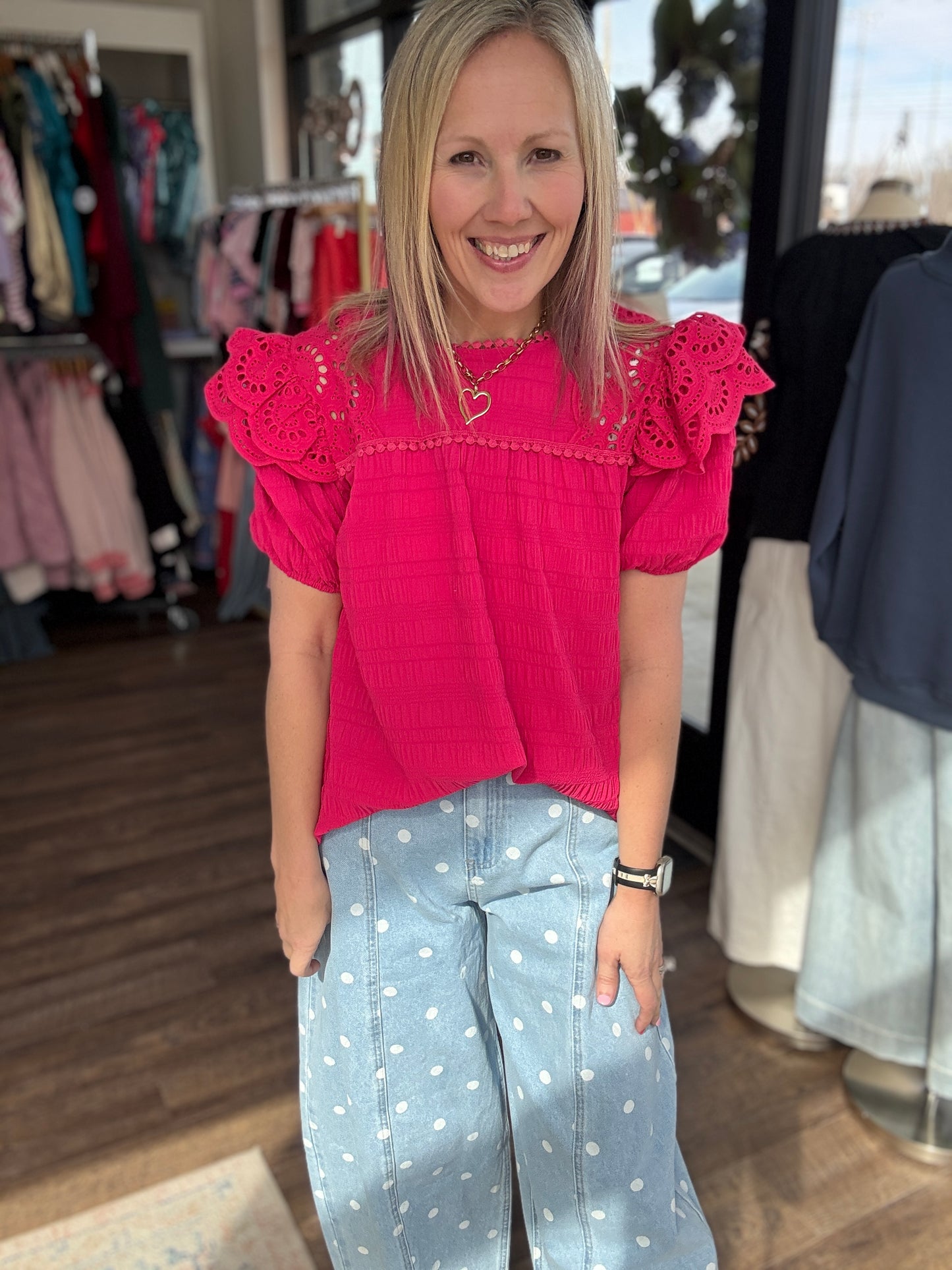 Kimber Eyelet Top-Pink