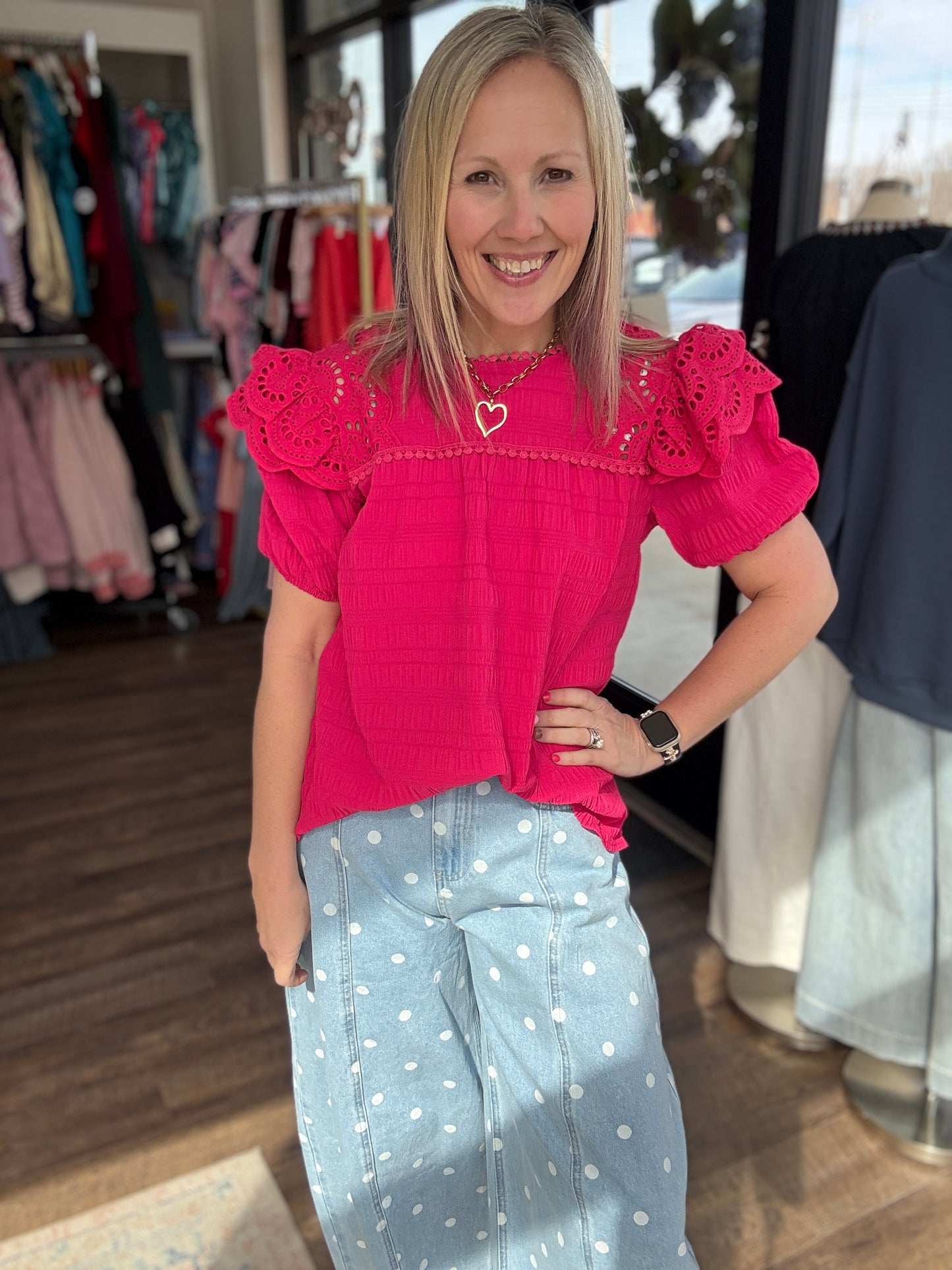 Kimber Eyelet Top-Pink