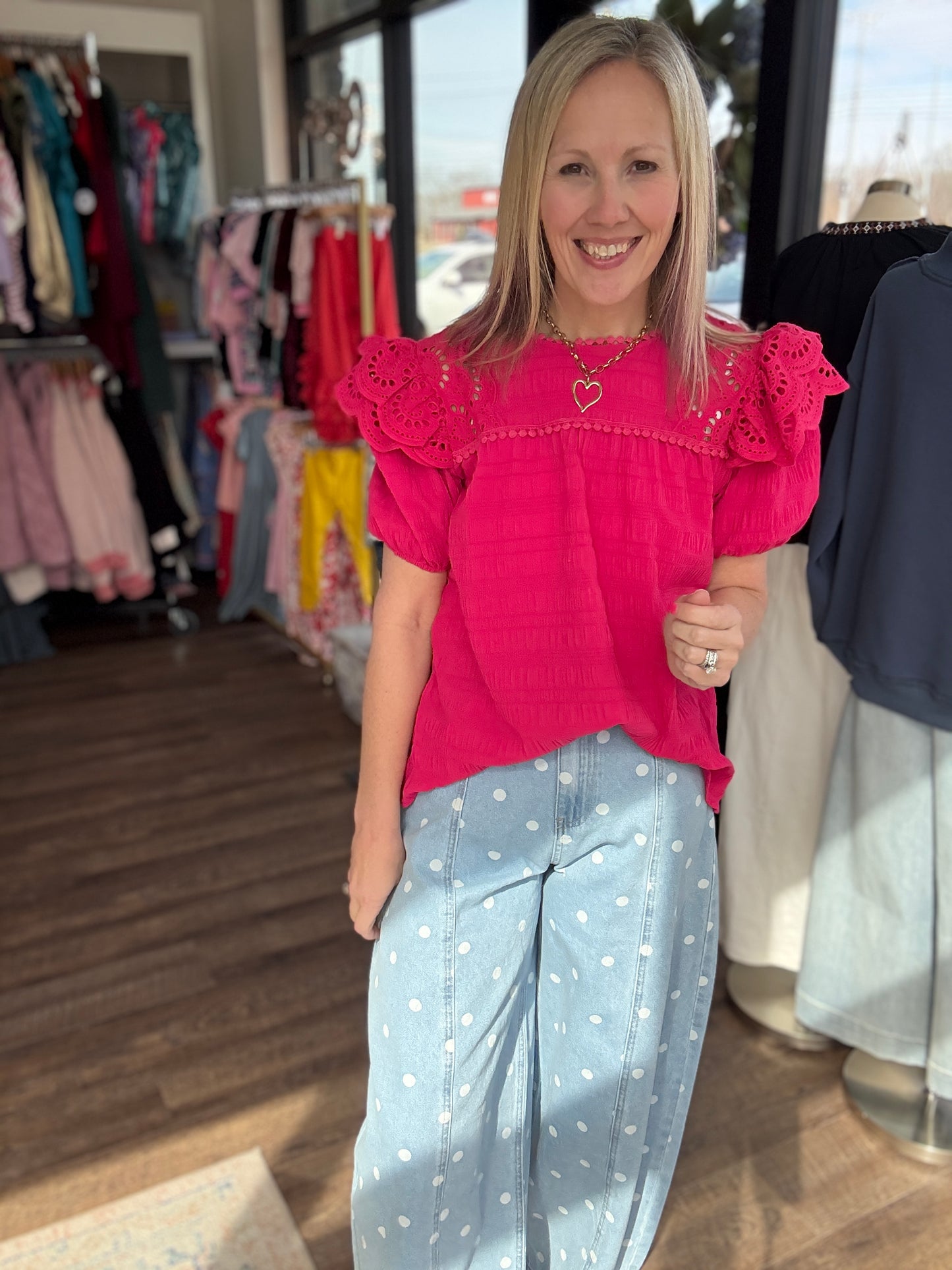 Kimber Eyelet Top-Pink