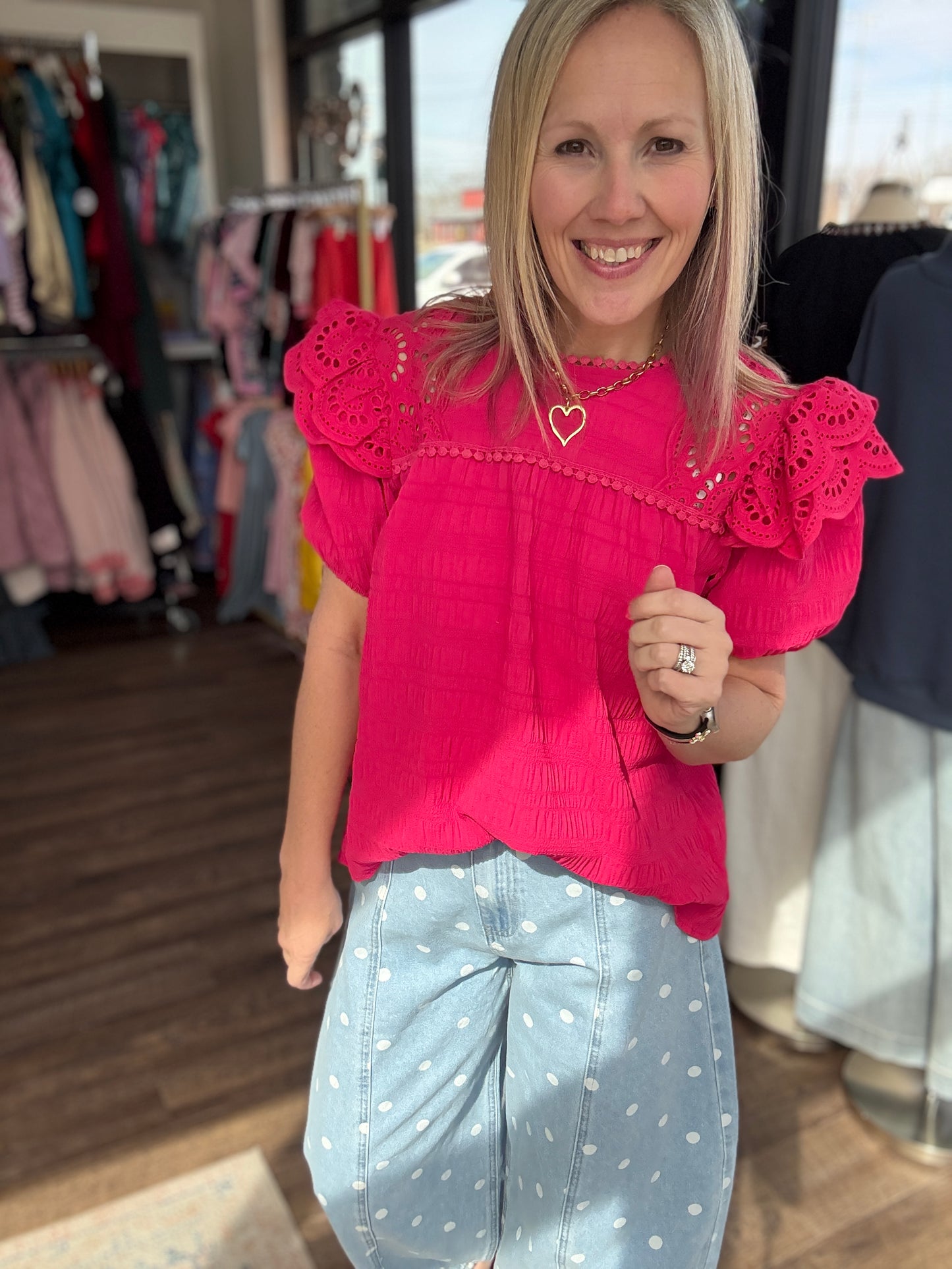 Kimber Eyelet Top-Pink