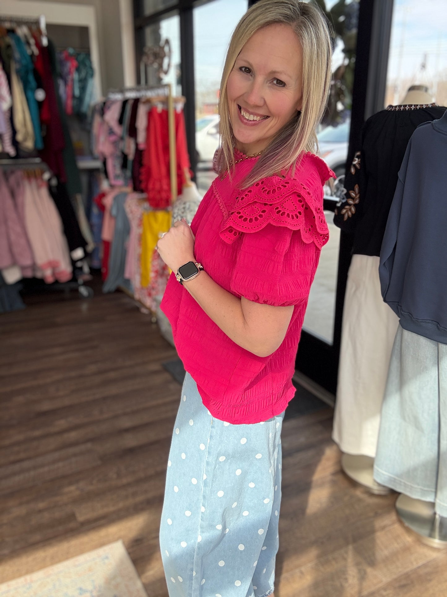 Kimber Eyelet Top-Pink