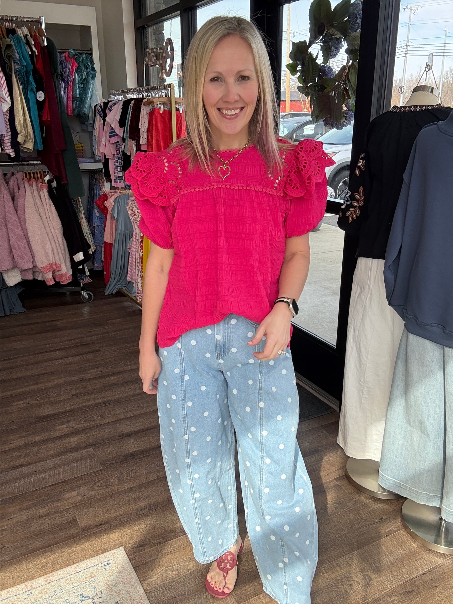 Kimber Eyelet Top-Pink