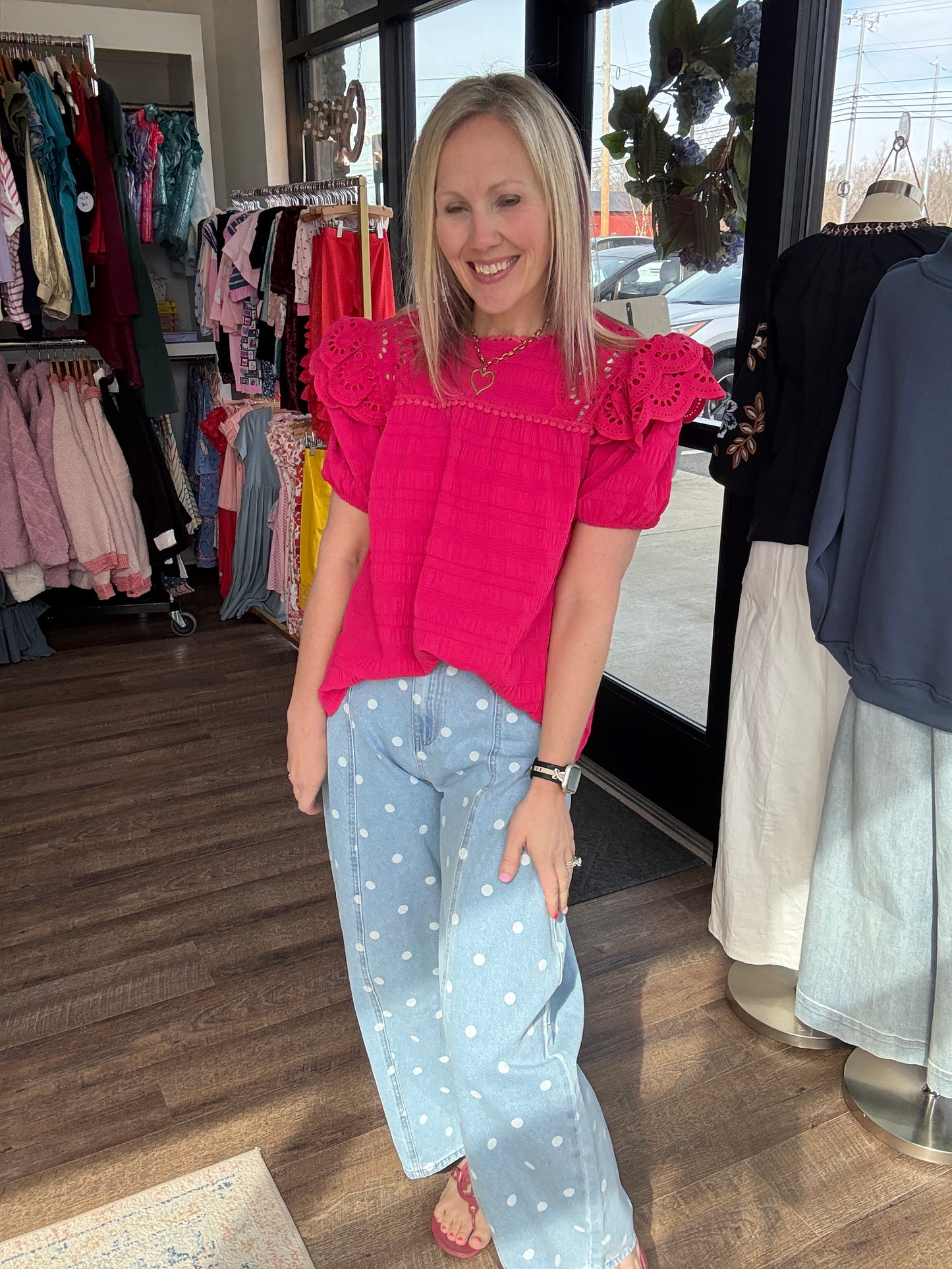 Kimber Eyelet Top-Pink