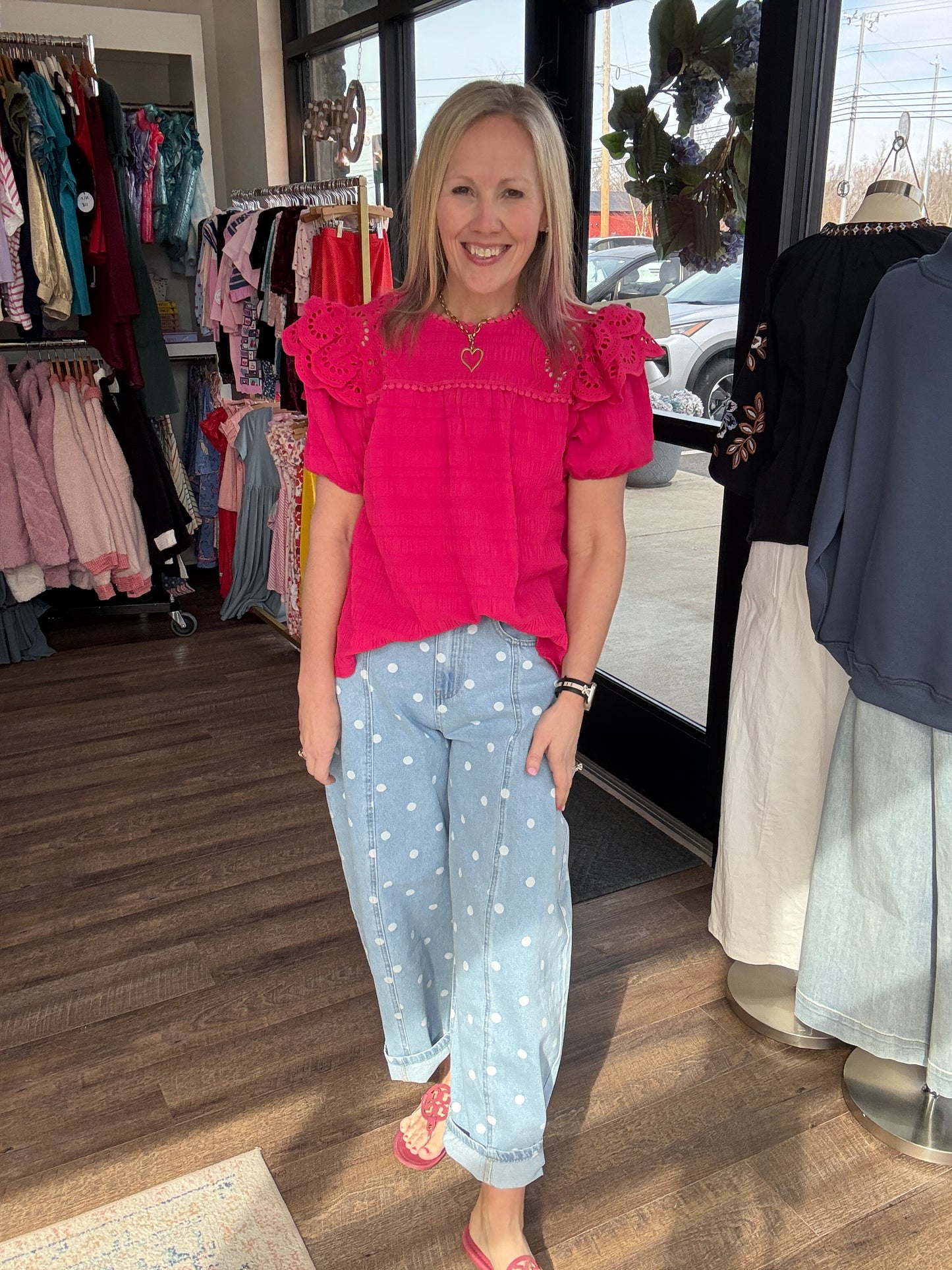Kimber Eyelet Top-Pink