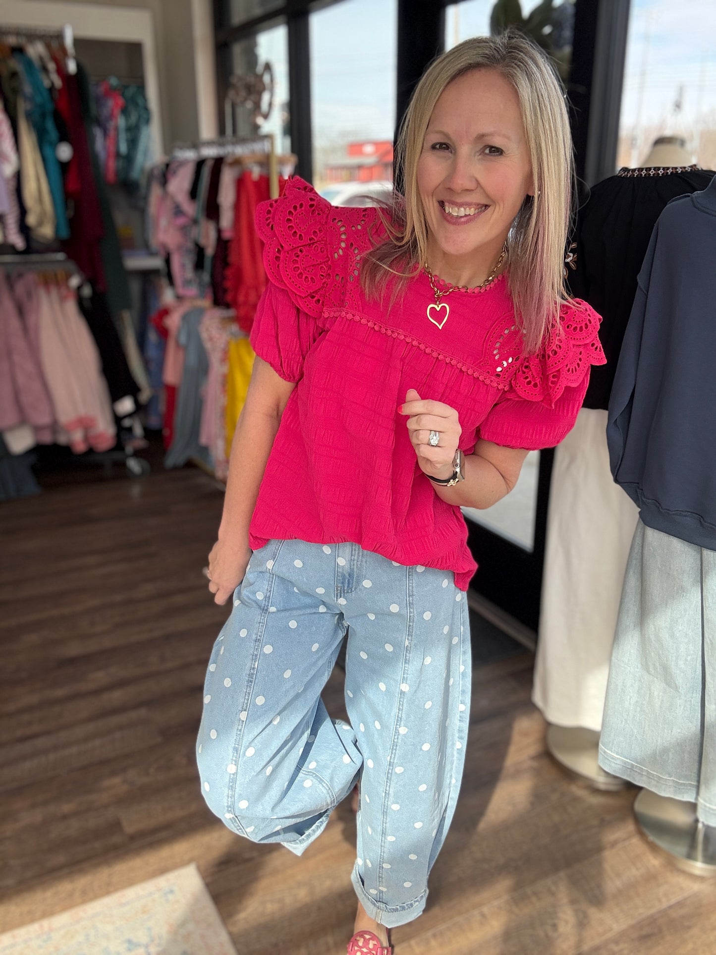 Kimber Eyelet Top-Pink