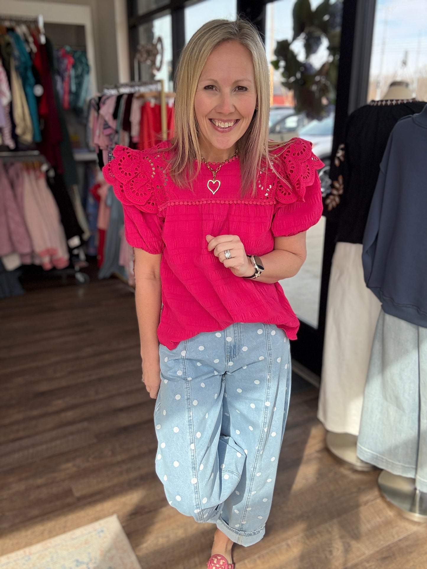 Kimber Eyelet Top-Pink