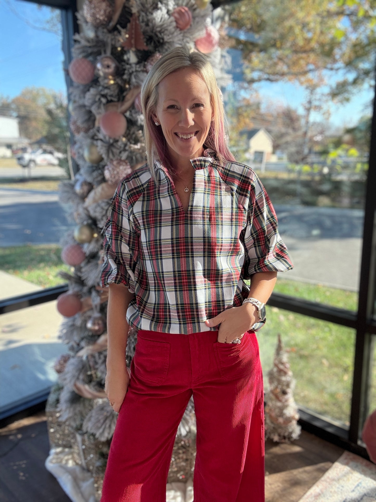 Holly Plaid Ruffle Top