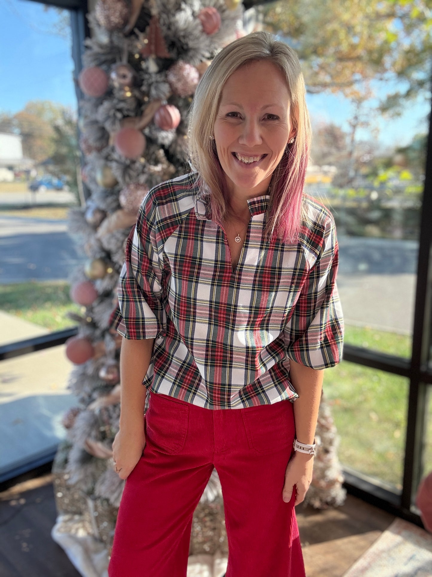 Holly Plaid Ruffle Top